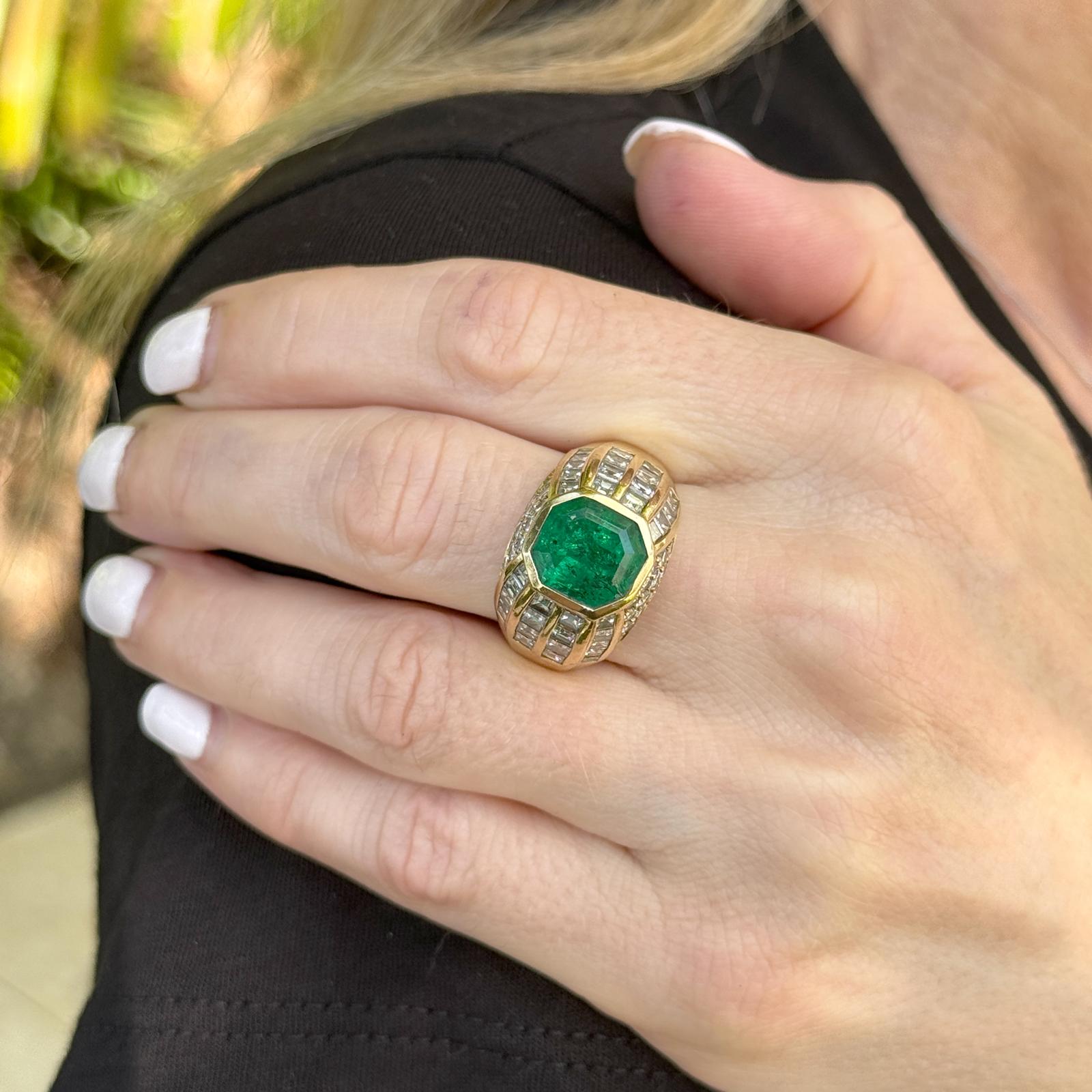 5-Carat Emerald Diamond 18 Karat Yellow Gold Statement Cocktail Ring