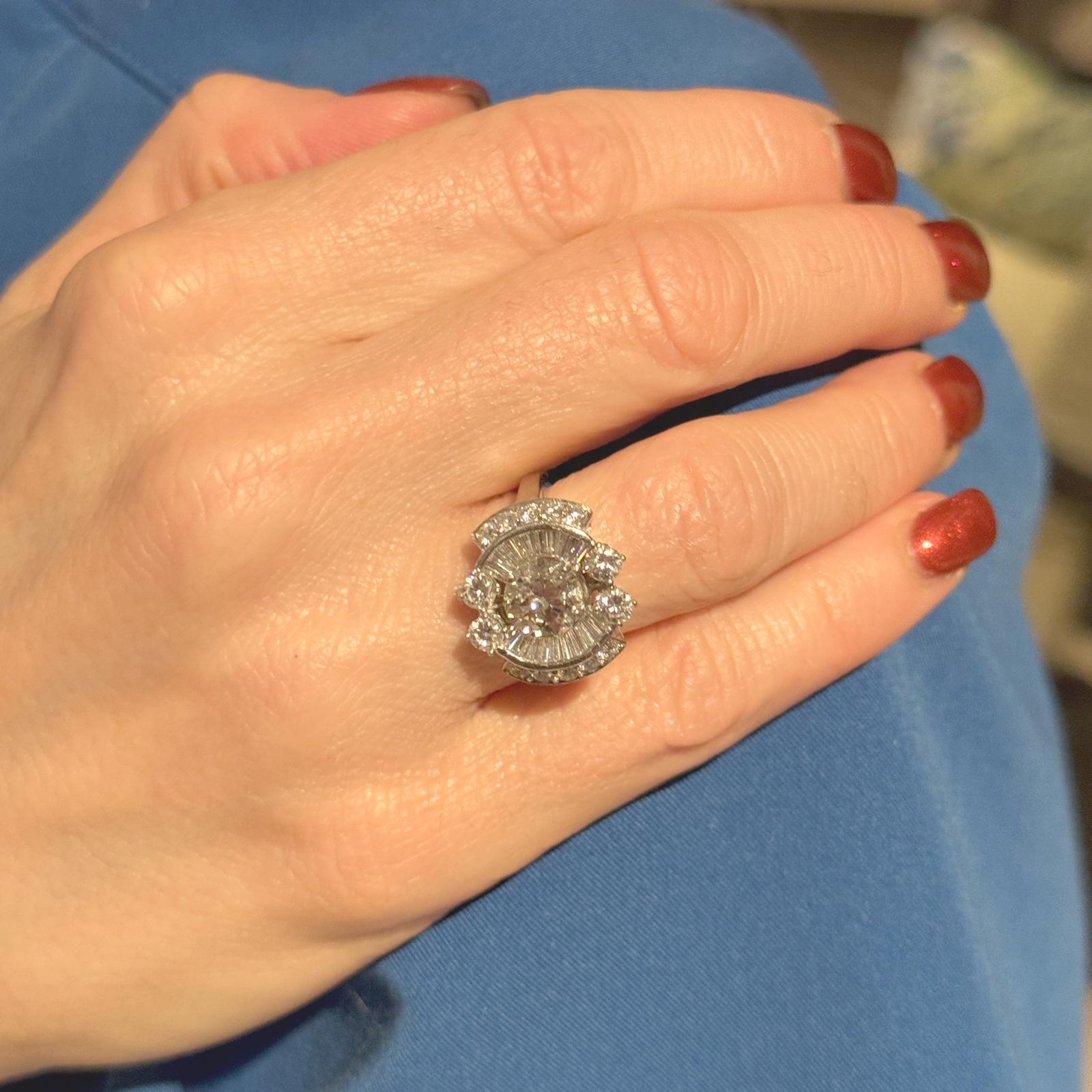 1950's Old European Cut Diamond Platinum Cocktail Ring