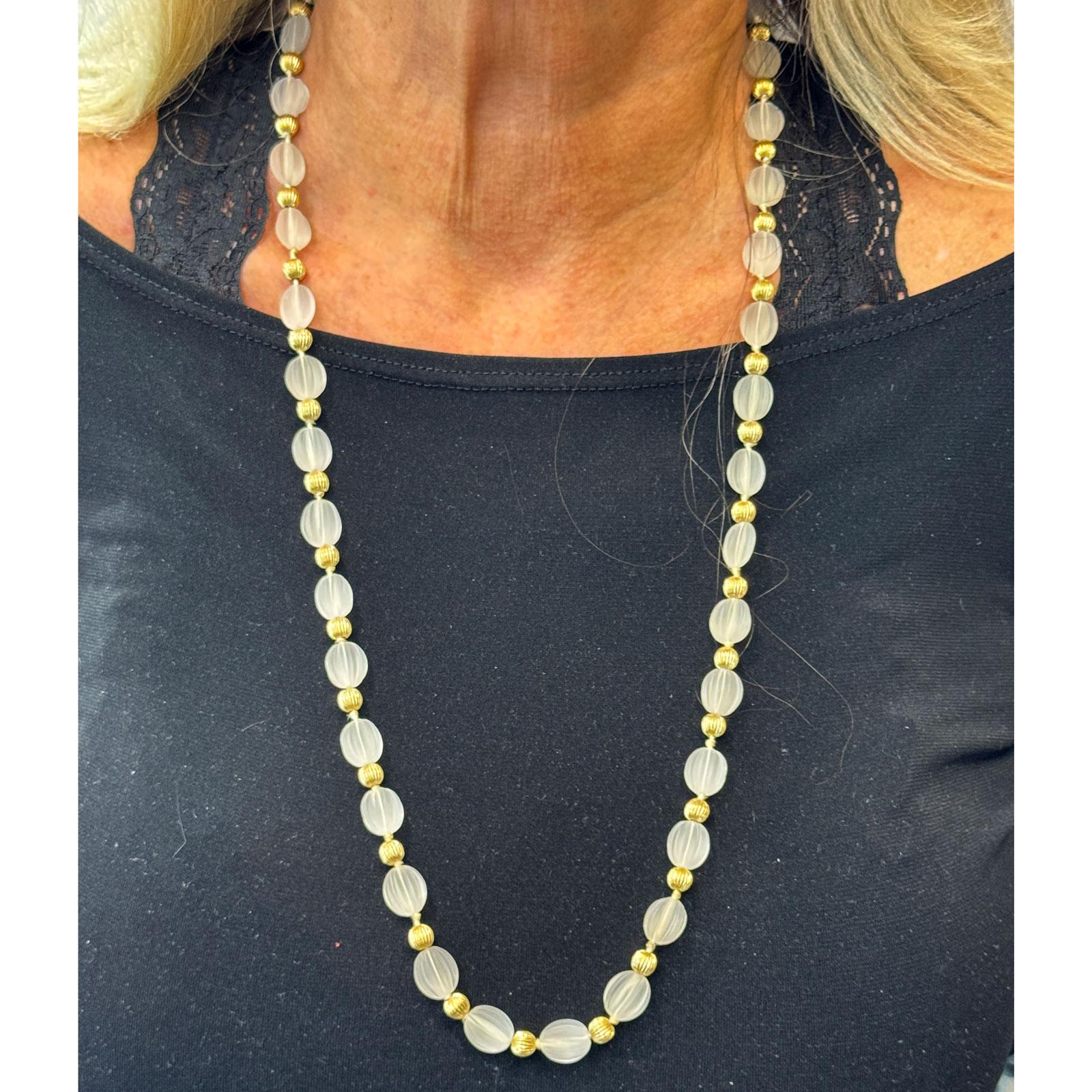 Carved Crystal & Gold Bead Necklace