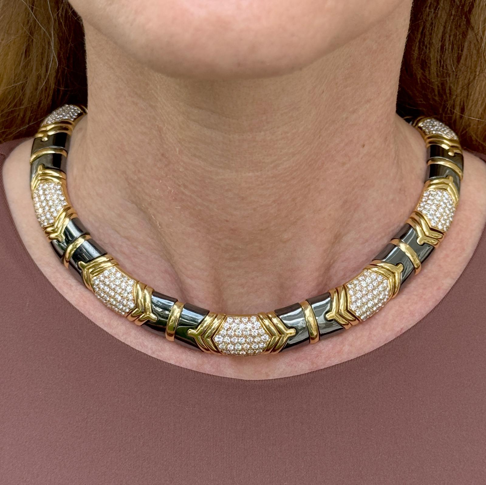 Bvlgari Parentesi Diamond 18 Karat Yellow Gold Hematite Vintage Collar Necklace