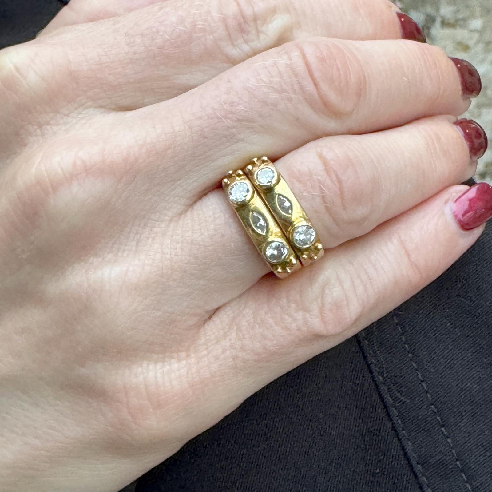 Set Of 2 Stackable Diamond 18 Karat Yellow Gold Modern Band Rings