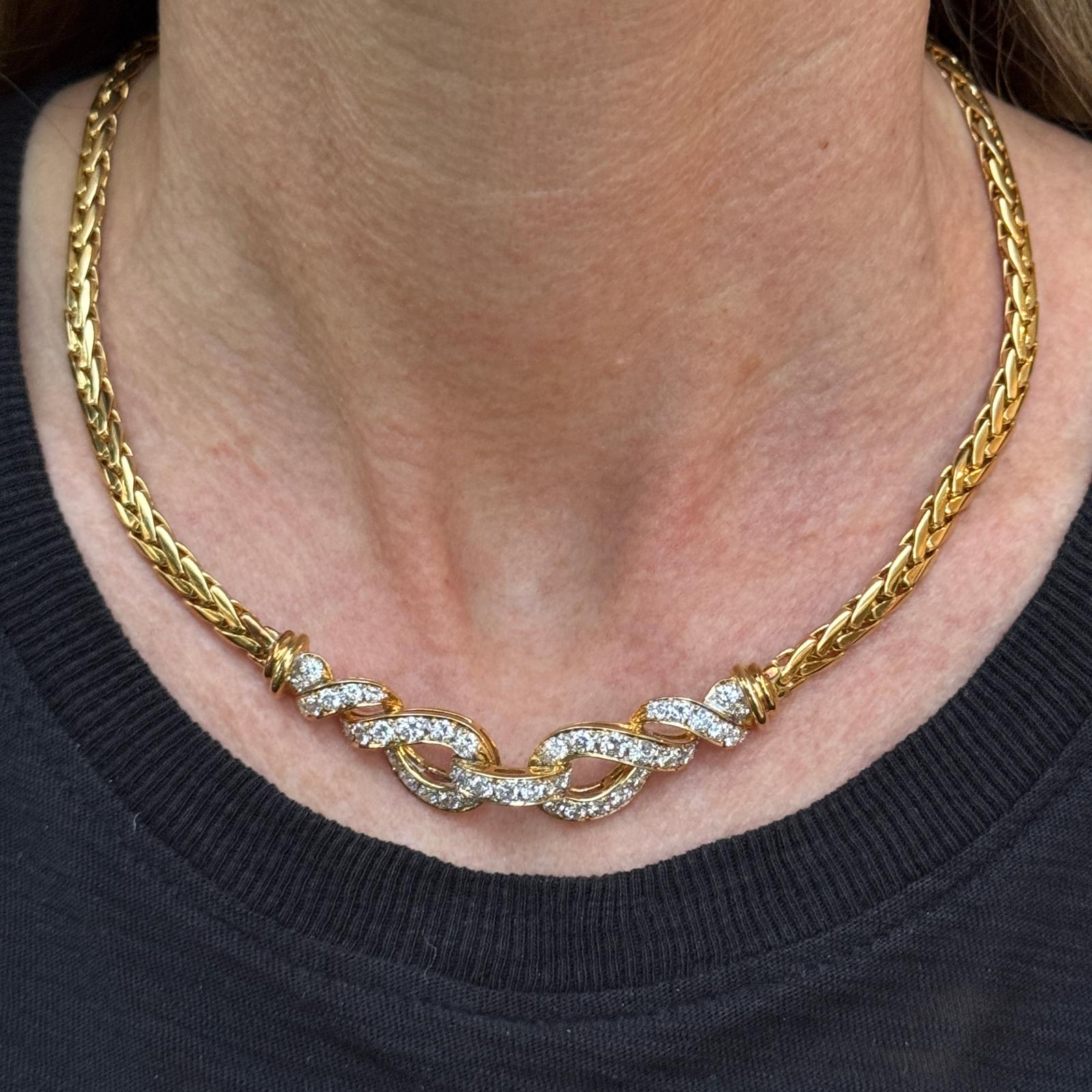 Late-20th Century Italian Diamond 18 Karat Yellow Gold Collar Necklace