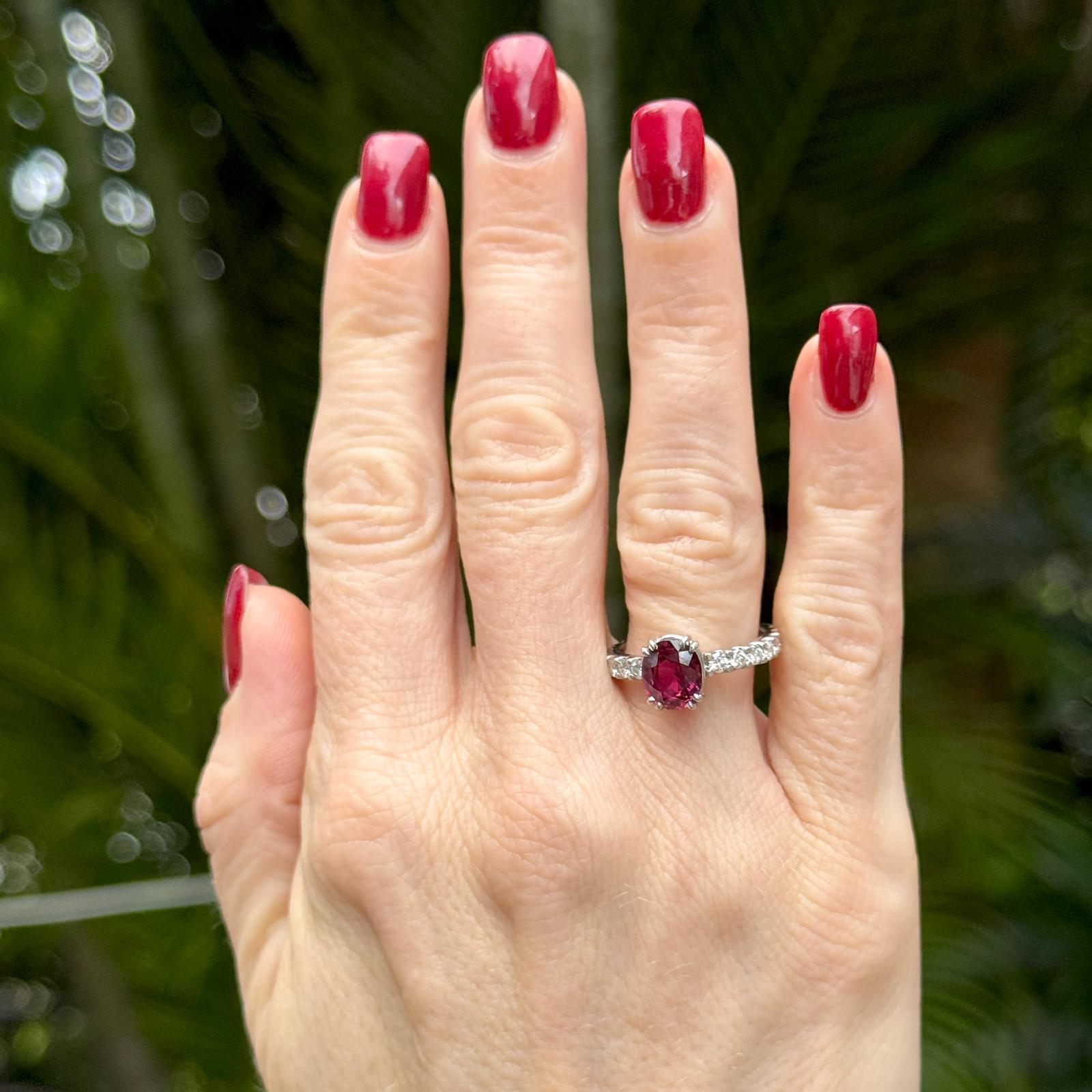 2-Carat Oval Ruby Diamond Platinum Cocktail Ring