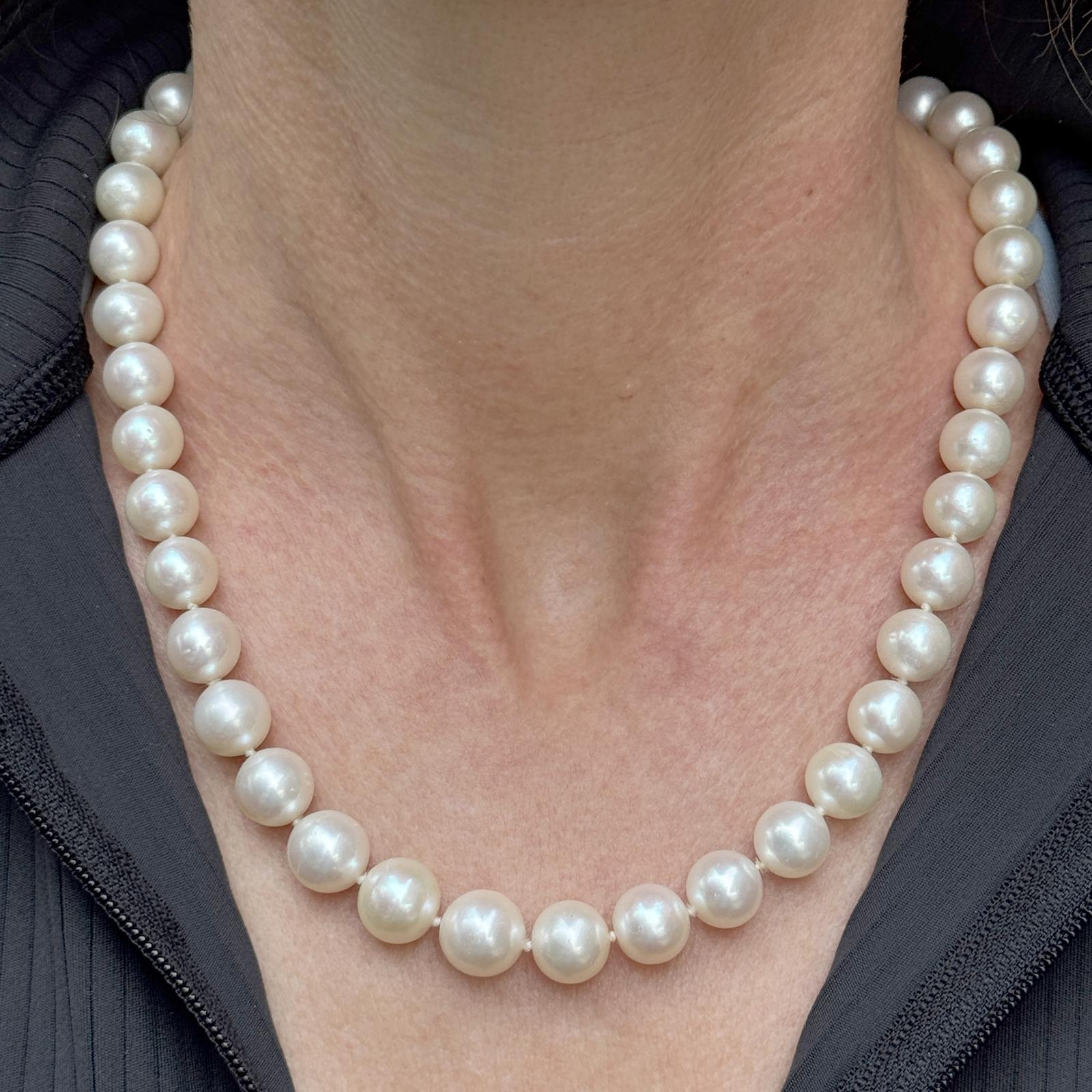 South Sea Cultured Pearl Strand Necklace 14 Karat White Gold Diamond Ball Clasp