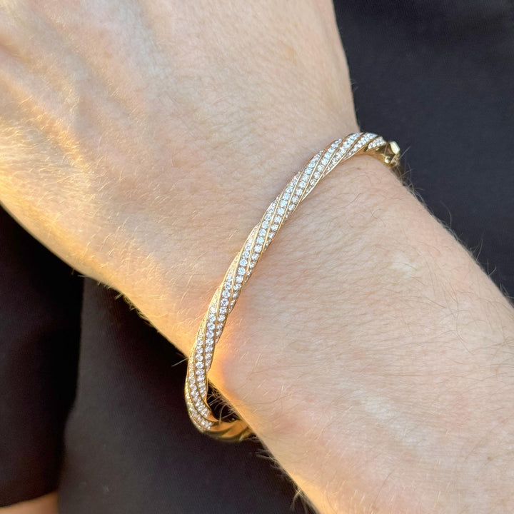 David Yurman Diamond 18 Karat Yellow Gold Cable Edge Bangle Bracelet