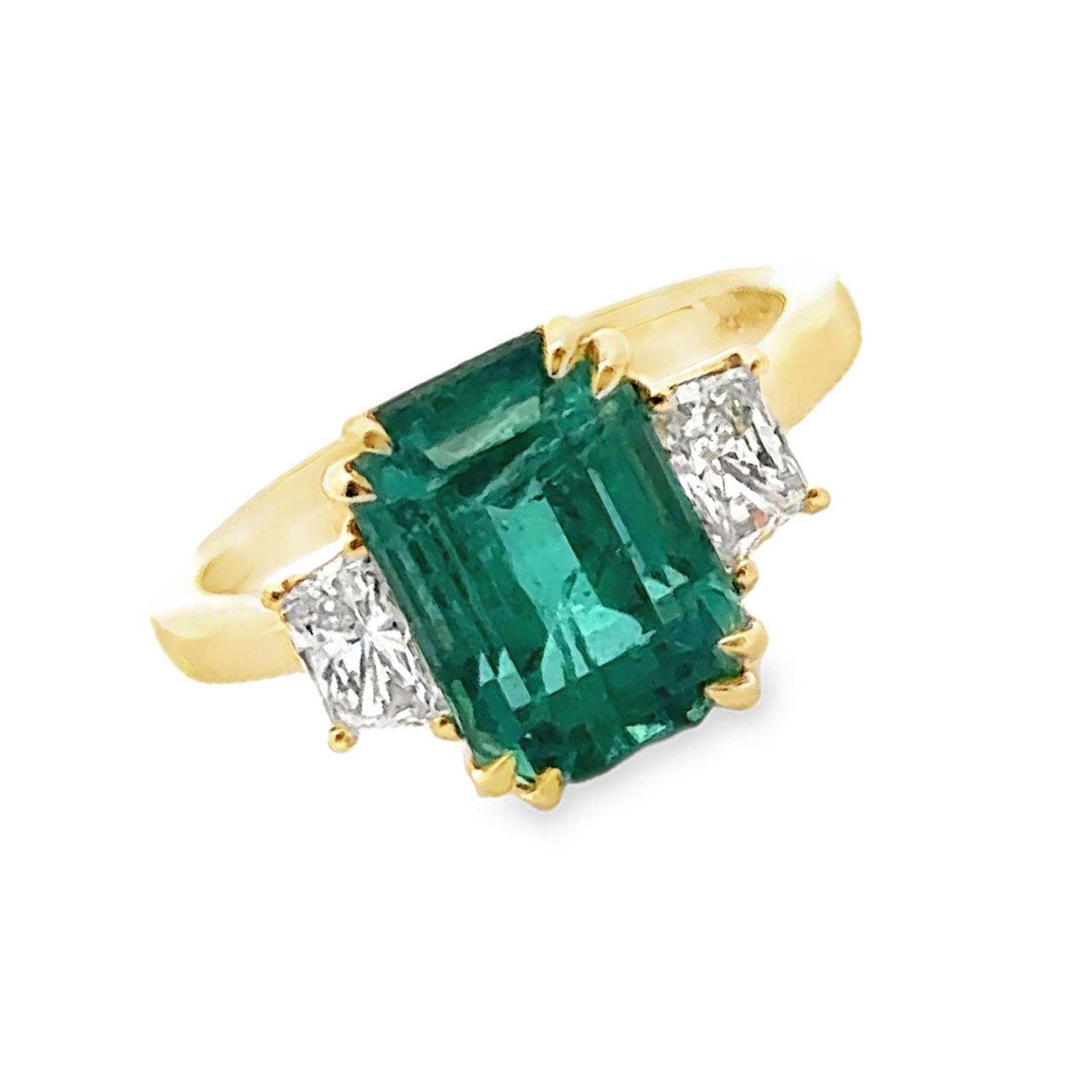 4- Carat Zambian Emerald & Diamond 18 Karat Yellow Gold Cocktail Ring GIA Cert