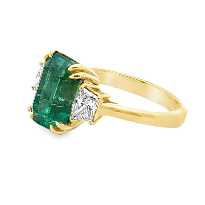 4- Carat Zambian Emerald & Diamond 18 Karat Yellow Gold Cocktail Ring GIA Cert