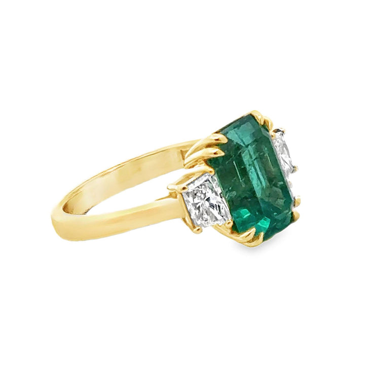 4- Carat Zambian Emerald & Diamond 18 Karat Yellow Gold Cocktail Ring GIA Cert