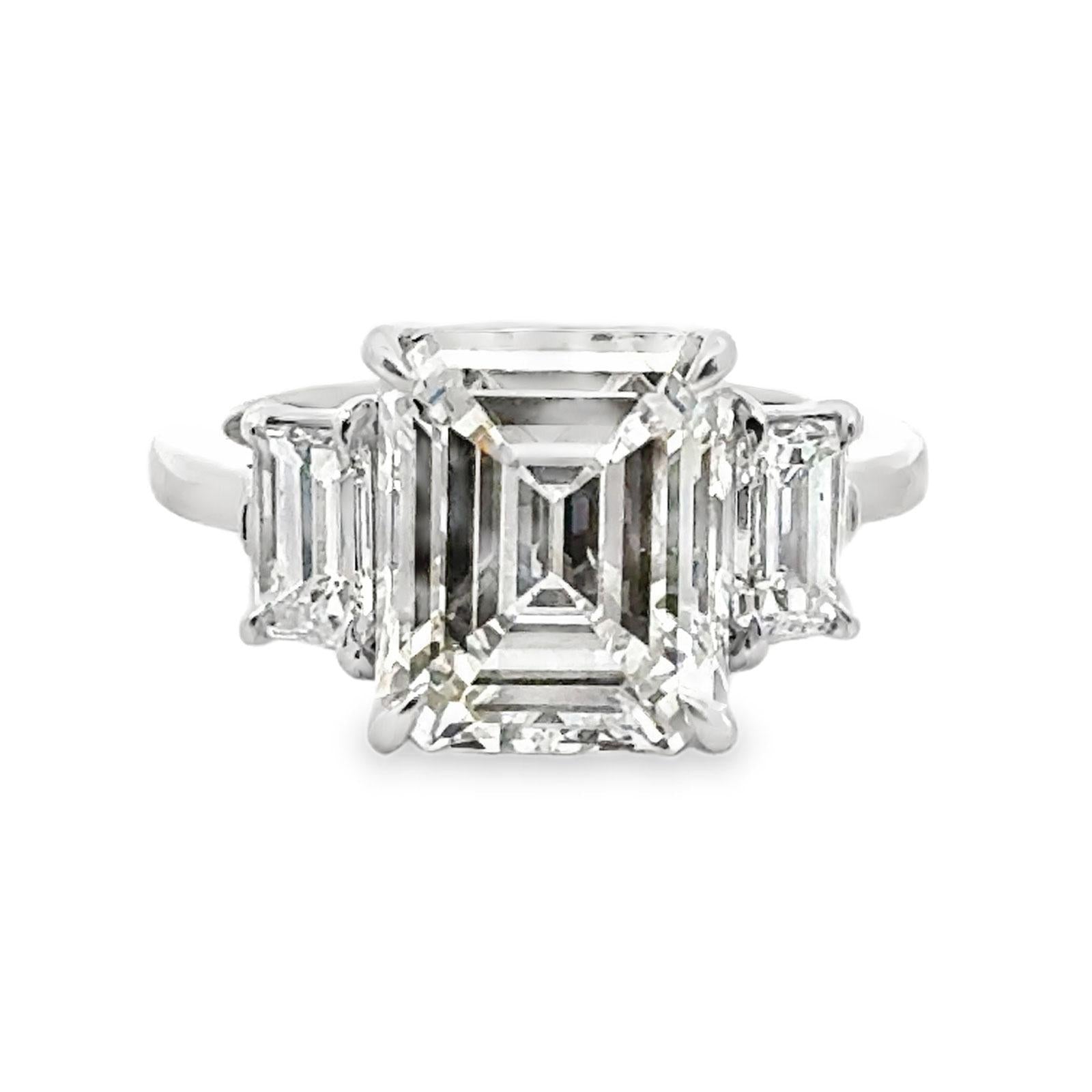 5.18 Carat Emerald Cut Diamond Platinum Engagement Ring GIA F/SI1