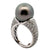 Modern Black Tahitian Pearl Diamond Platinum Cocktail Ring