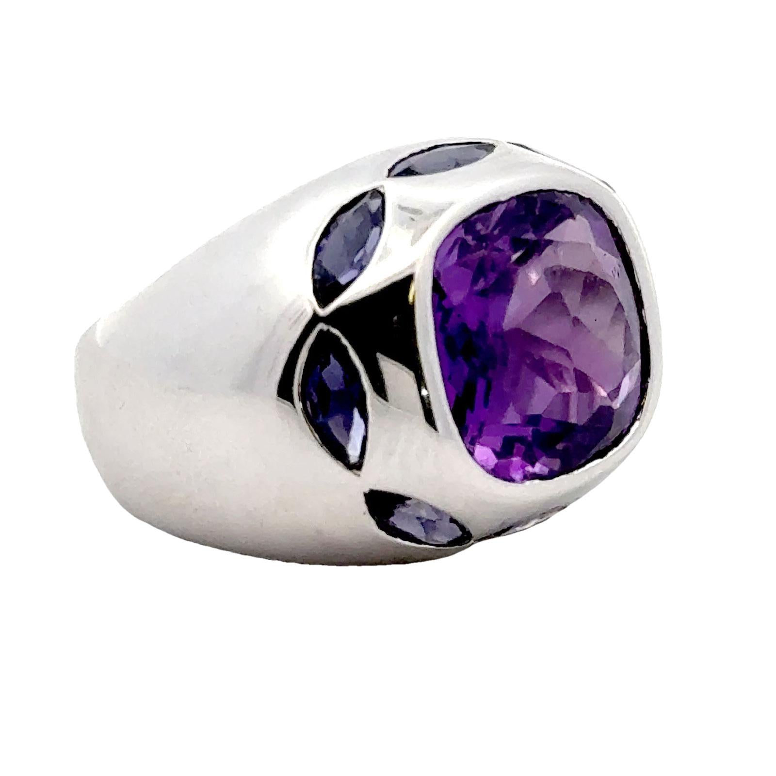 Amethyst Iolite 18 Karat White Gold Modern Fashion Ring