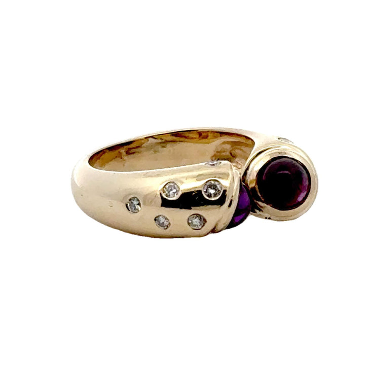 Contemporary Diamond Amethyst 14 Karat Yellow Gold Band Ring