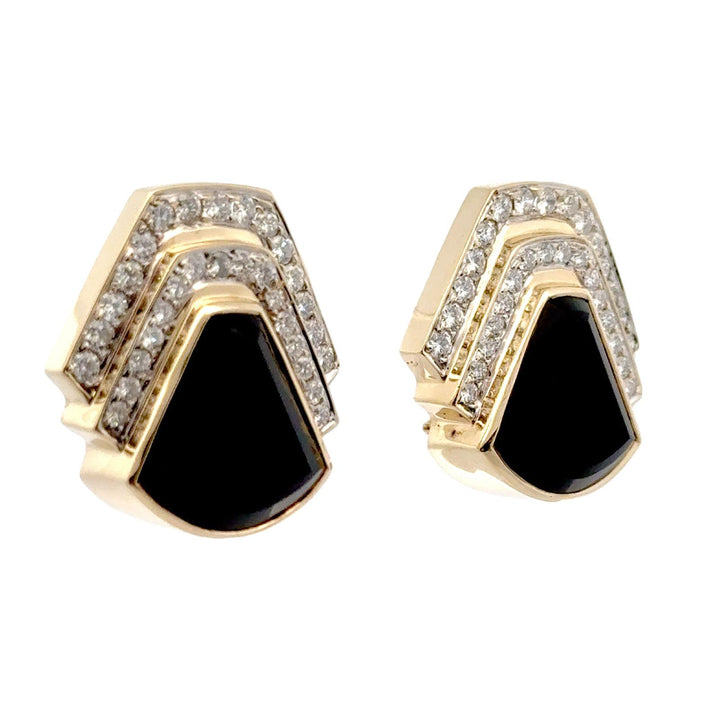 Late 20th Century Diamond Onyx 18 Karat Yellow Gold Leverback Earrings