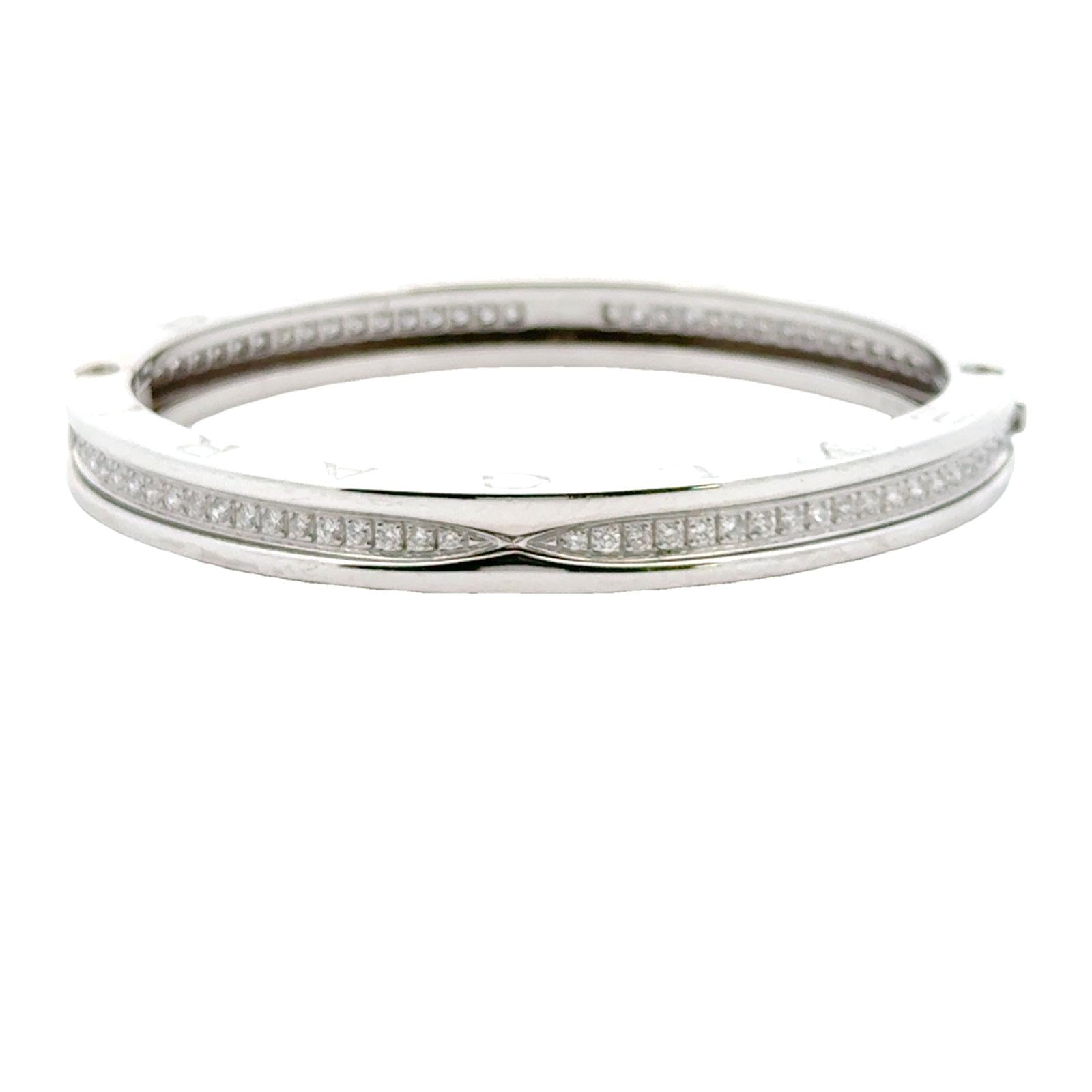 Bvlgari B Zero1 Diamond 18 Karat White Gold Modern Hinged Bangle Bracelet