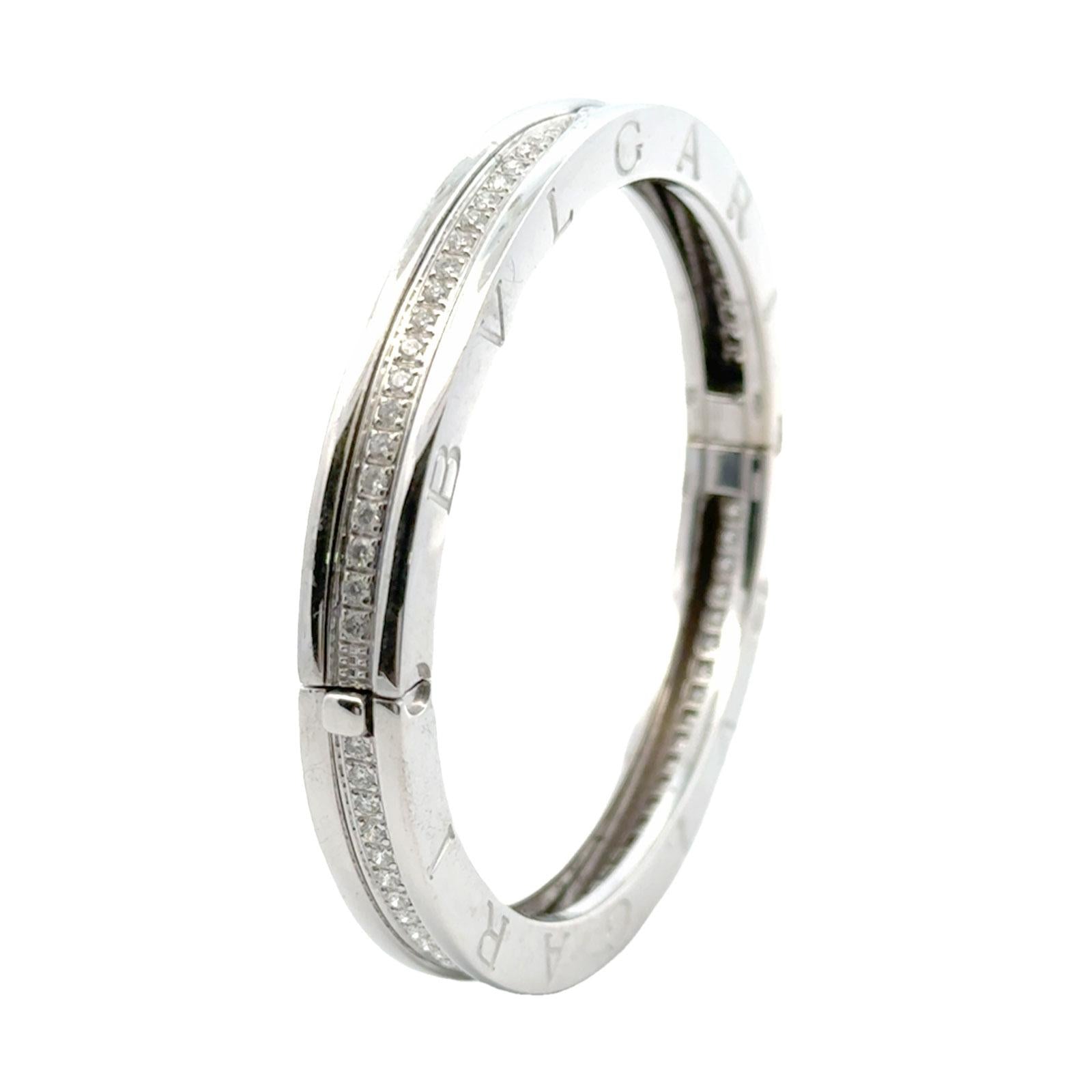 Bvlgari B Zero1 Diamond 18 Karat White Gold Modern Hinged Bangle Bracelet