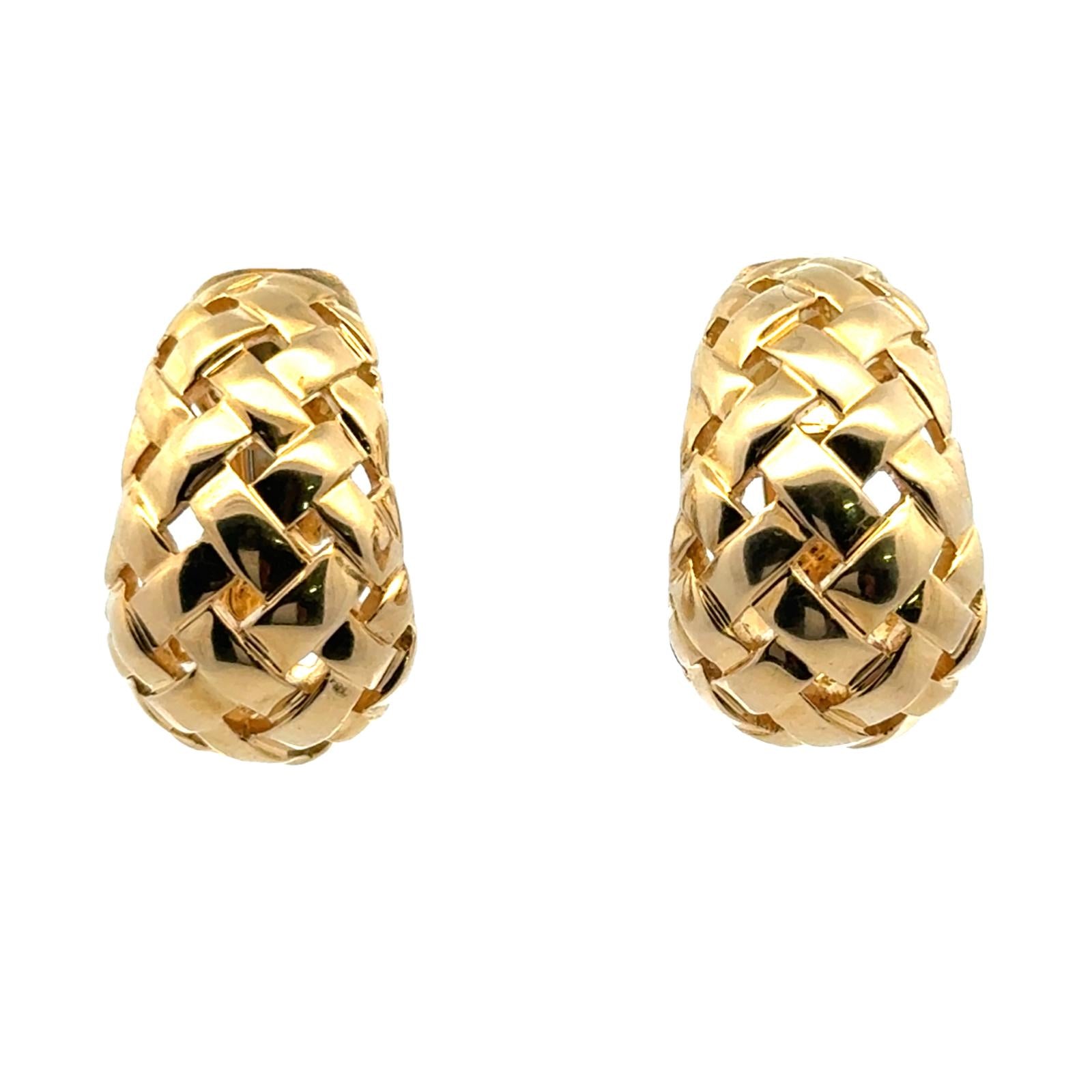 Late 20th Century Tiffany & Co. Vannerie Basket Weave Half Hoop Earclip Earrings