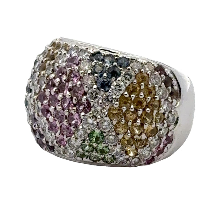 Barry Kronen Diamond Colored Stone 18 Karat White Gold Band Ring