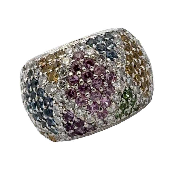 Barry Kronen Diamond Colored Stone 18 Karat White Gold Band Ring