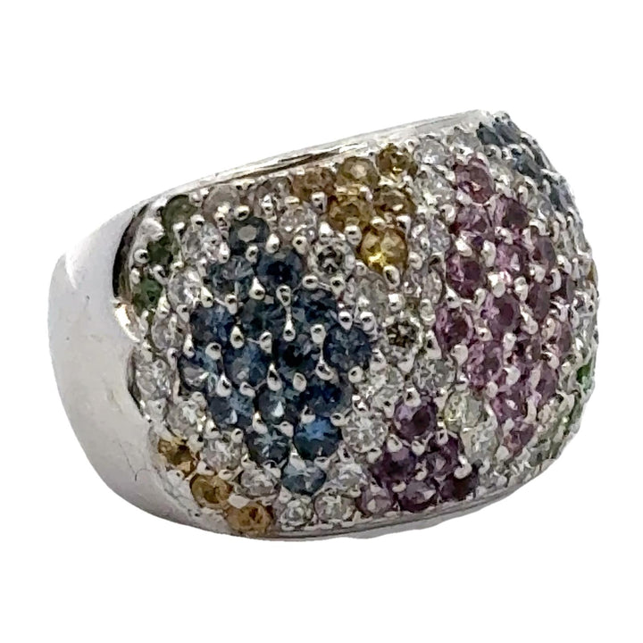 Barry Kronen Diamond Colored Stone 18 Karat White Gold Band Ring