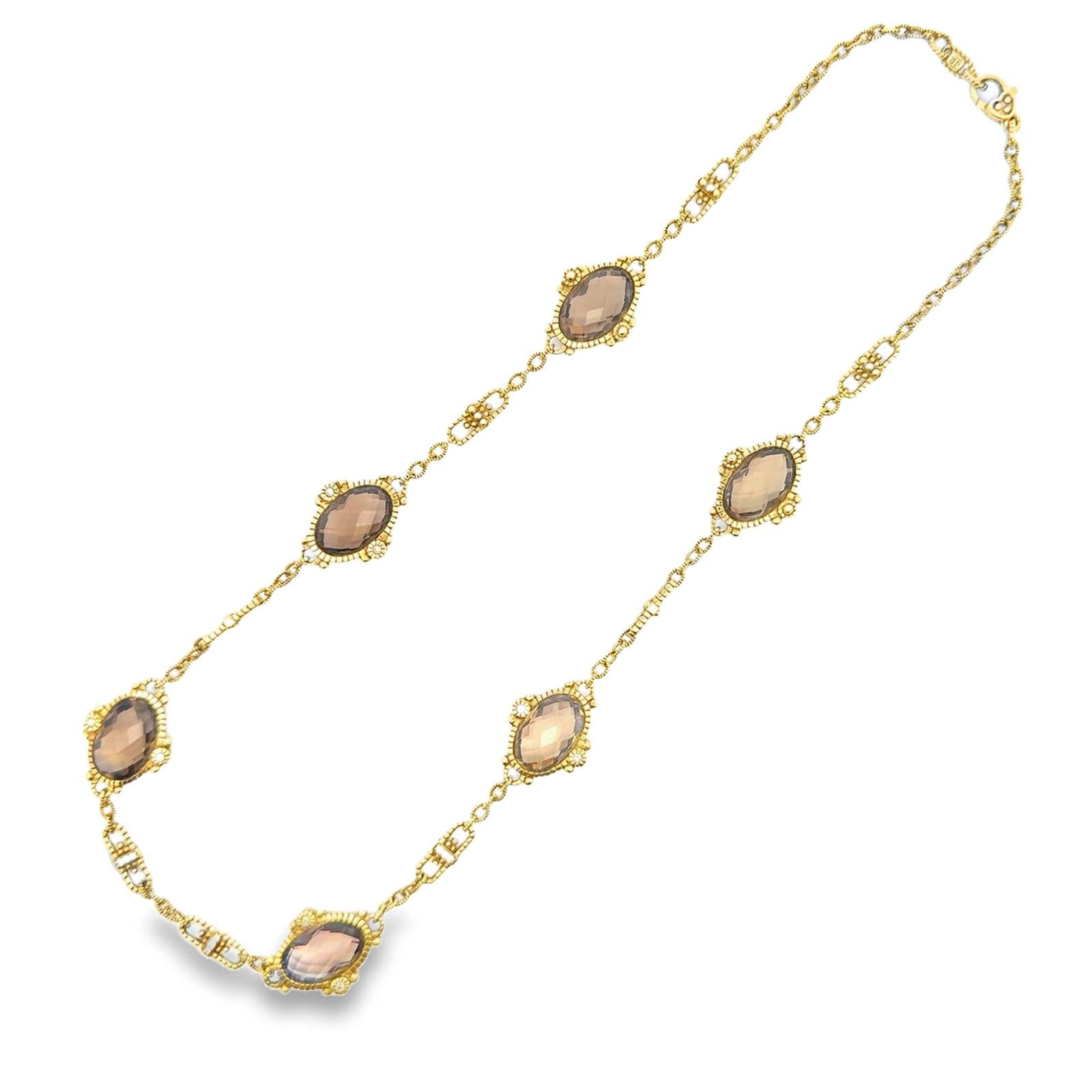 Judith Ripka Smokey Quartz Diamond 18 Karat Yellow Gold Link Necklace