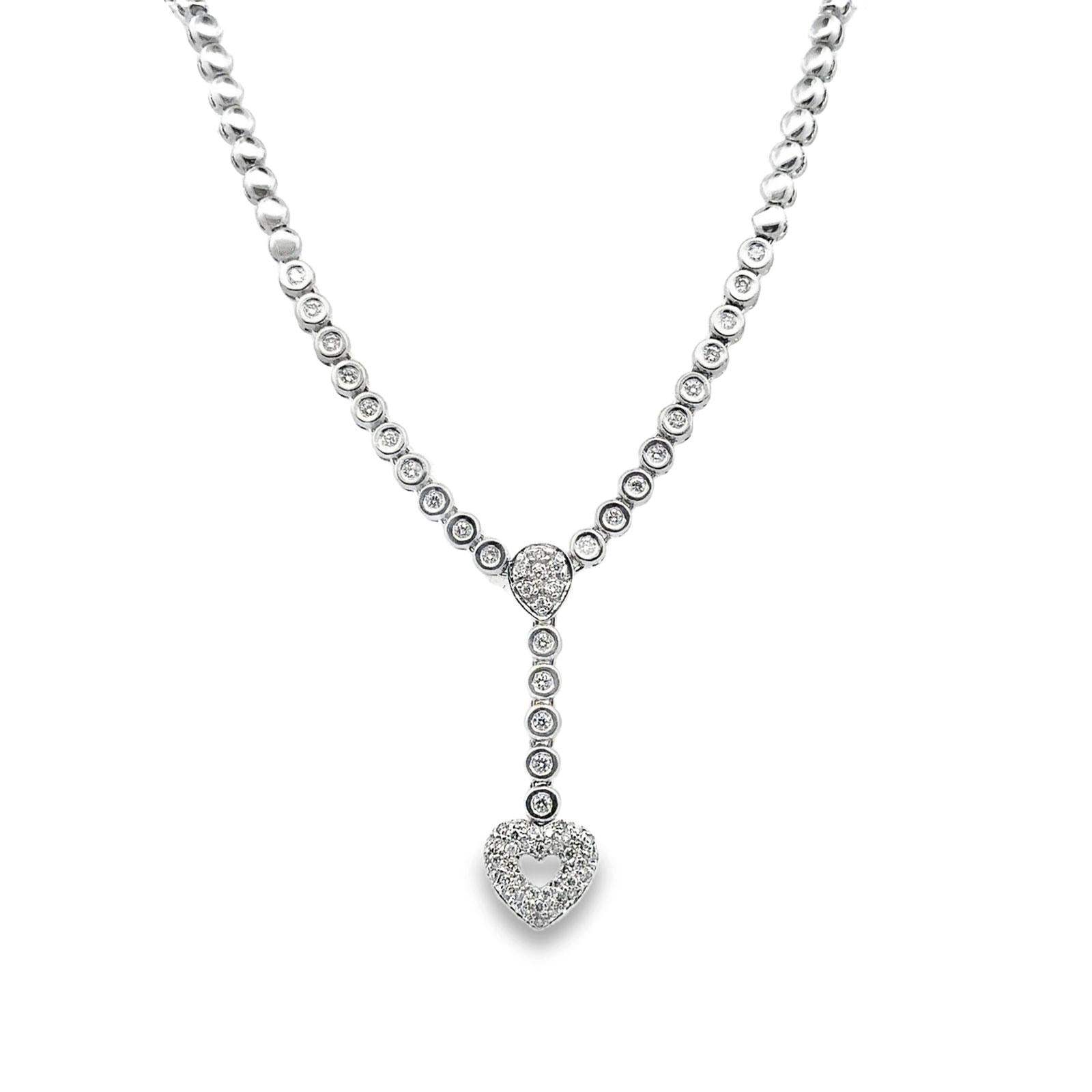 1.20 CTW Diamond 18 Karat White Gold Heart Y Drop Necklace