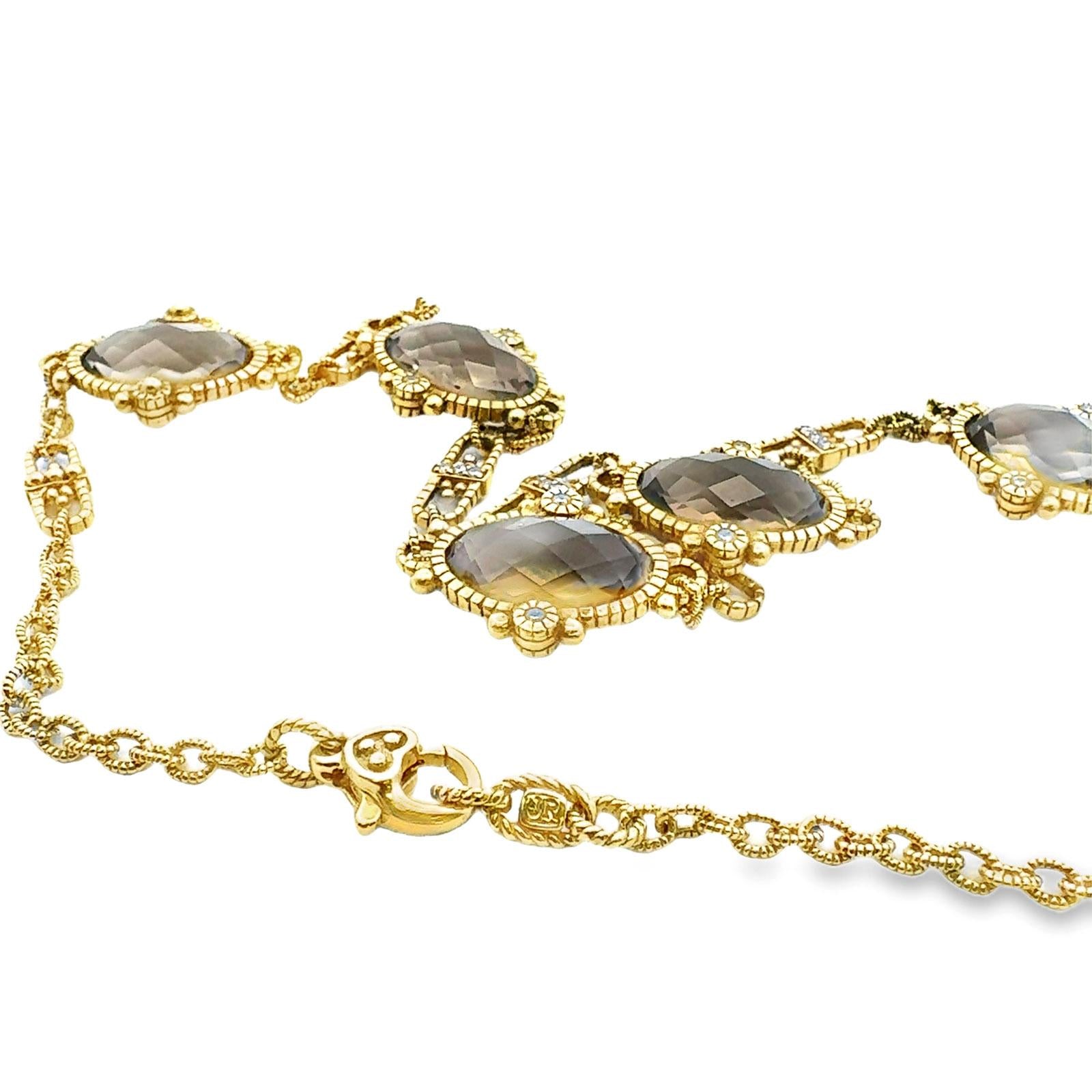 Judith Ripka Smokey Quartz Diamond 18 Karat Yellow Gold Link Necklace