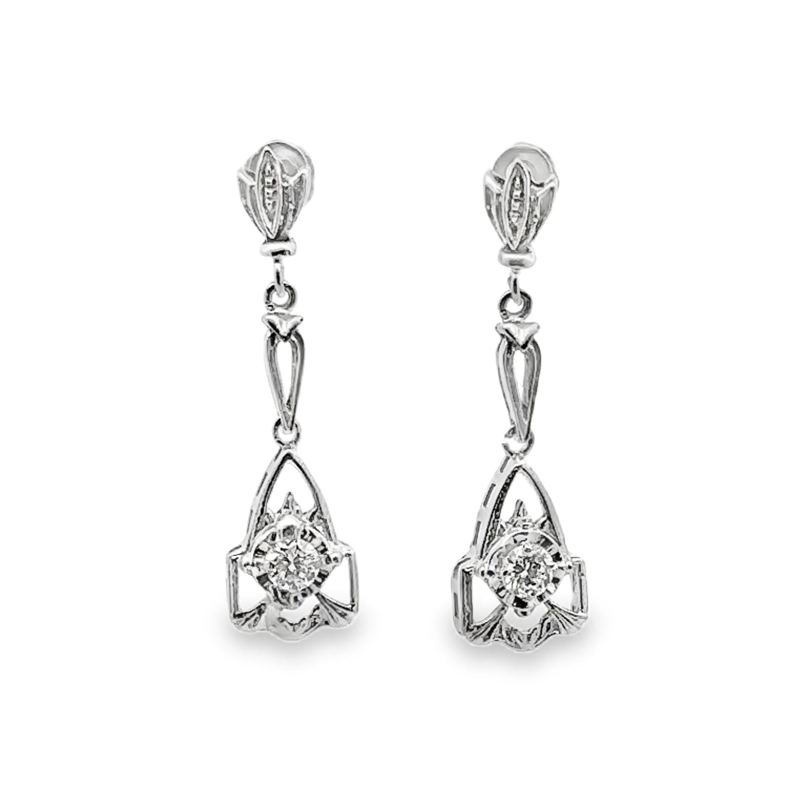 Diamond 14 Karat White Gold Modern Dangle Earrings