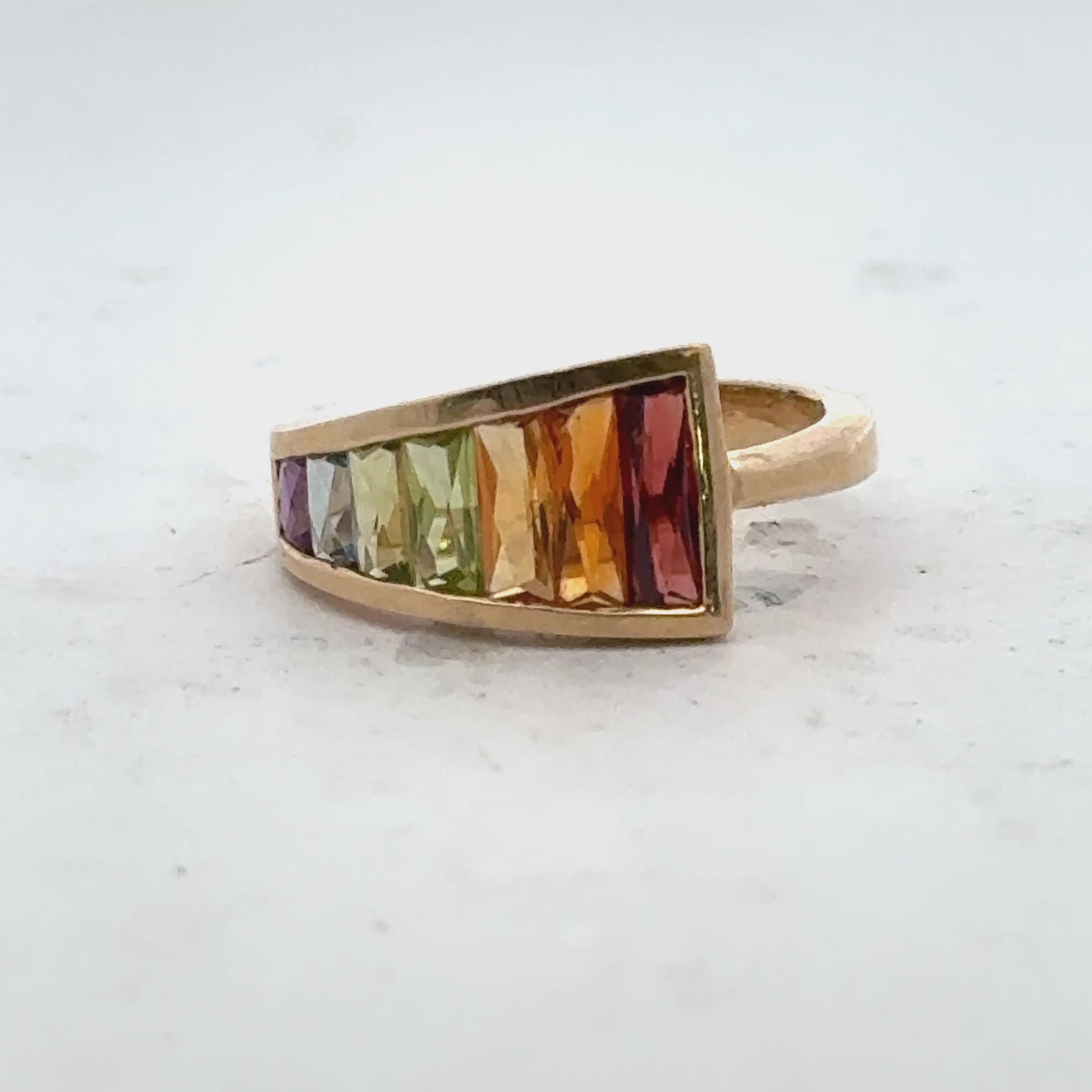 Amethyst Topaz Peridot Garnet Gemstone 14KYG Tapered Rainbow Ring