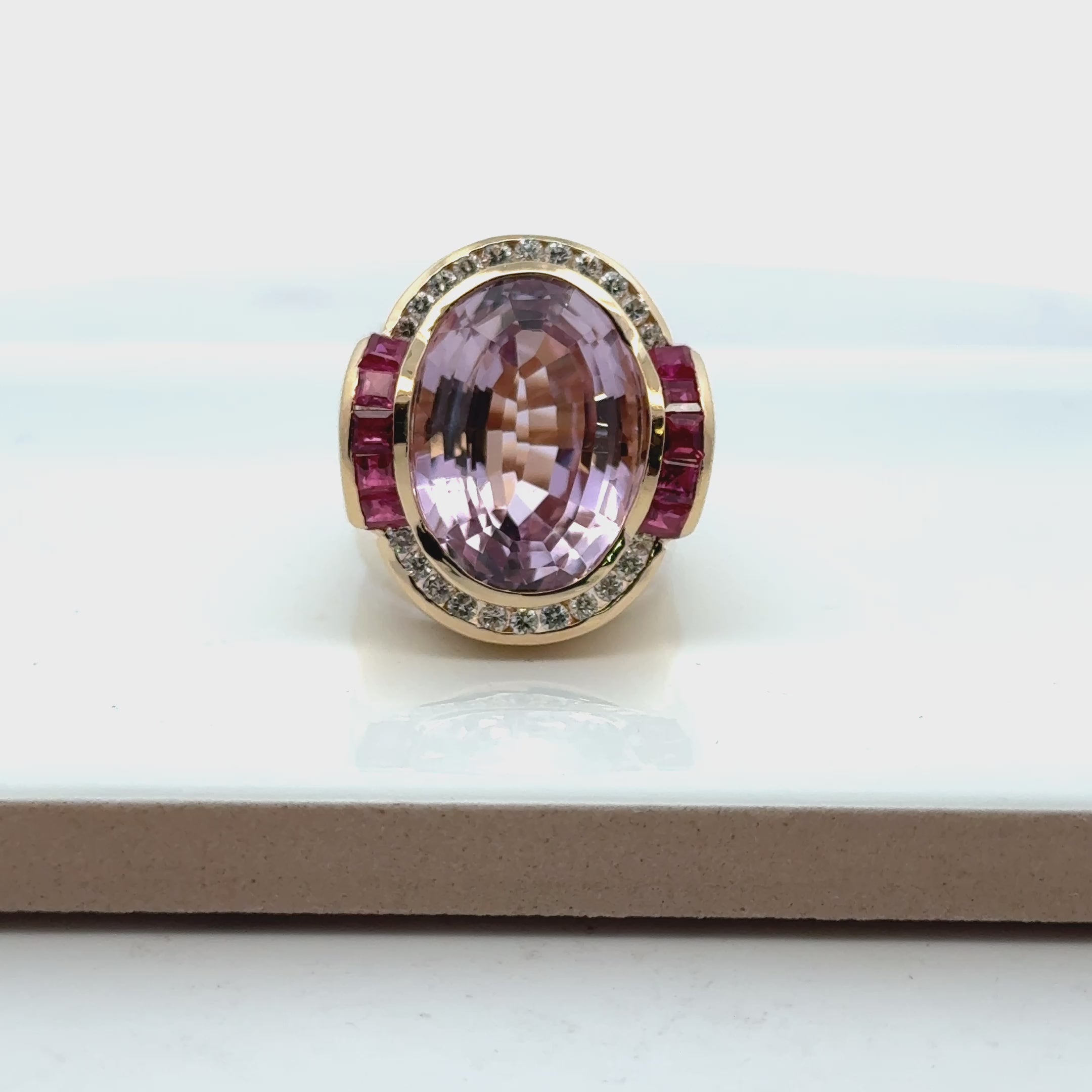 Oval Amethyst Garnet Diamond 14 Karat Yellow Gold Cocktail Ring