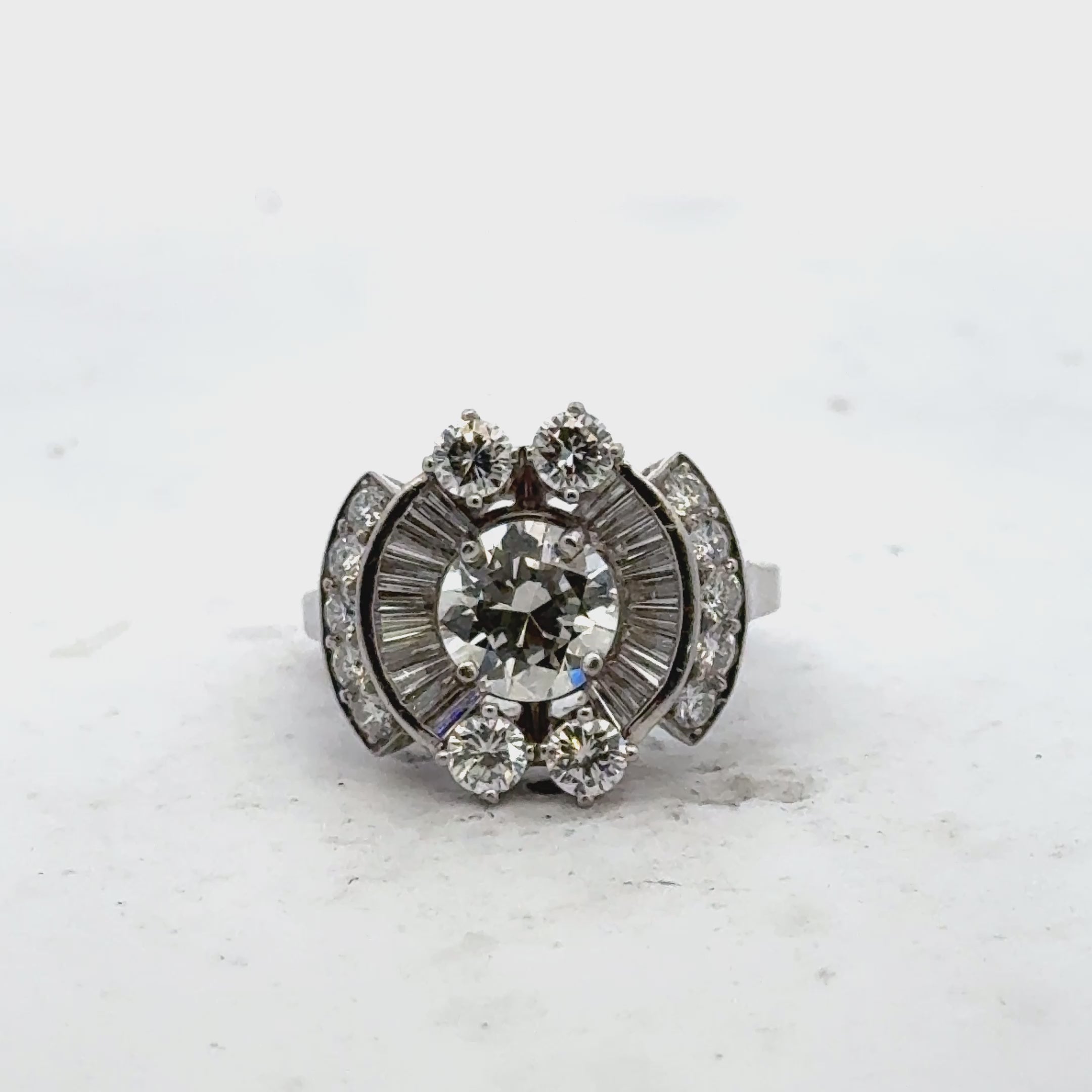 1950's Old European Cut Diamond Platinum Cocktail Ring