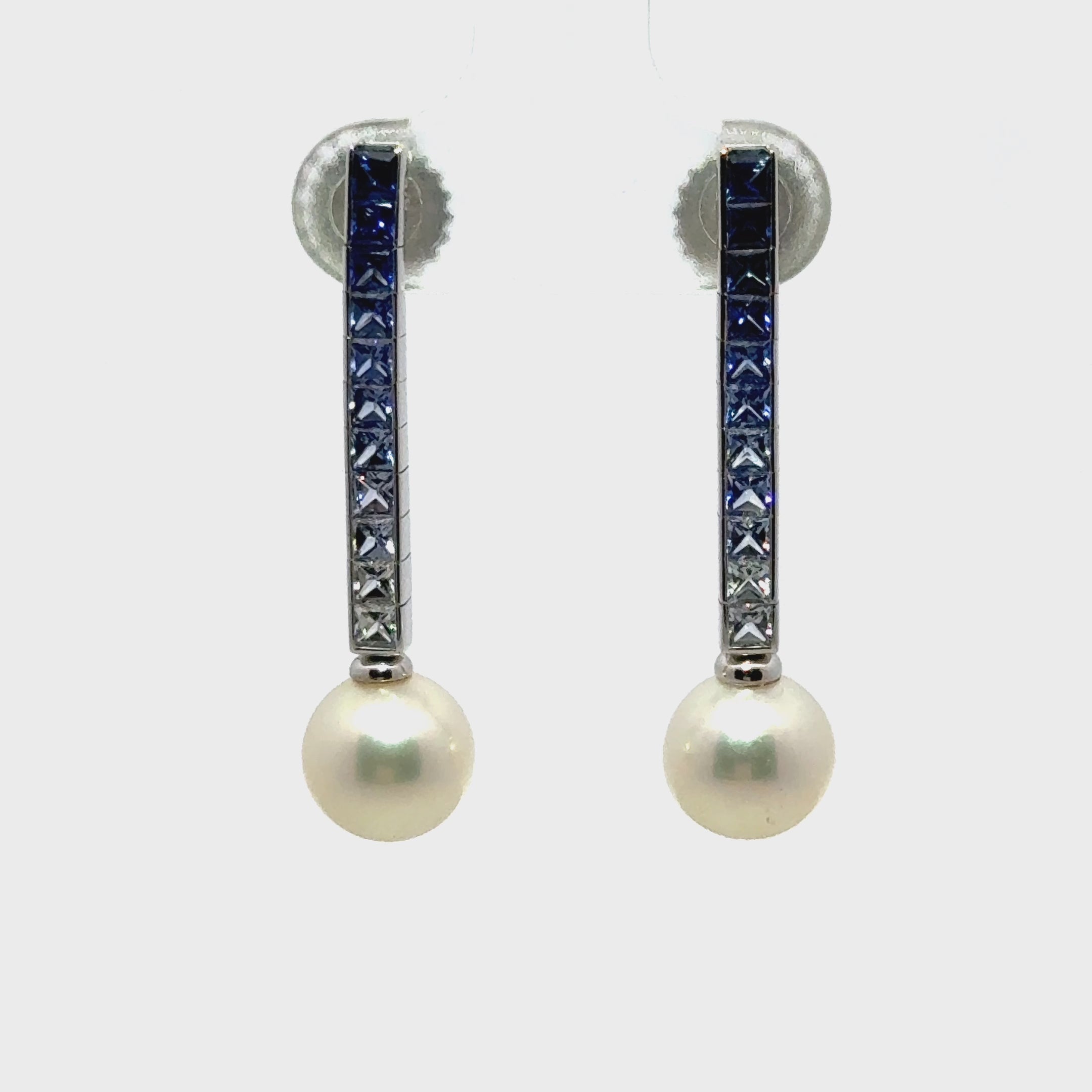 Sapphire Cultured Pearl 18 Karat White Gold Drop Earrings