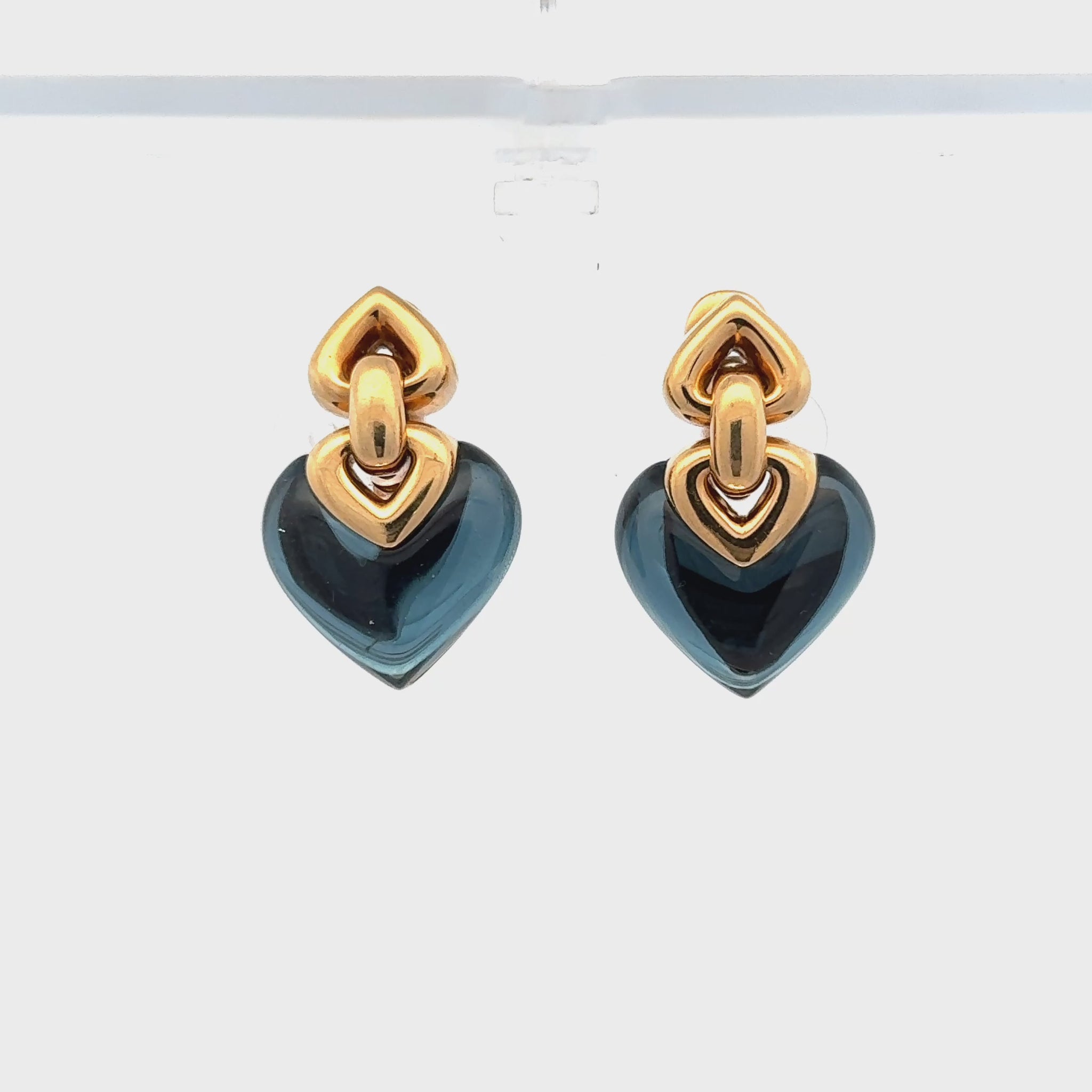 Bvlgari Doppio Cuore 18 Karat Yellow Gold London Blue Topaz Heart Earrings