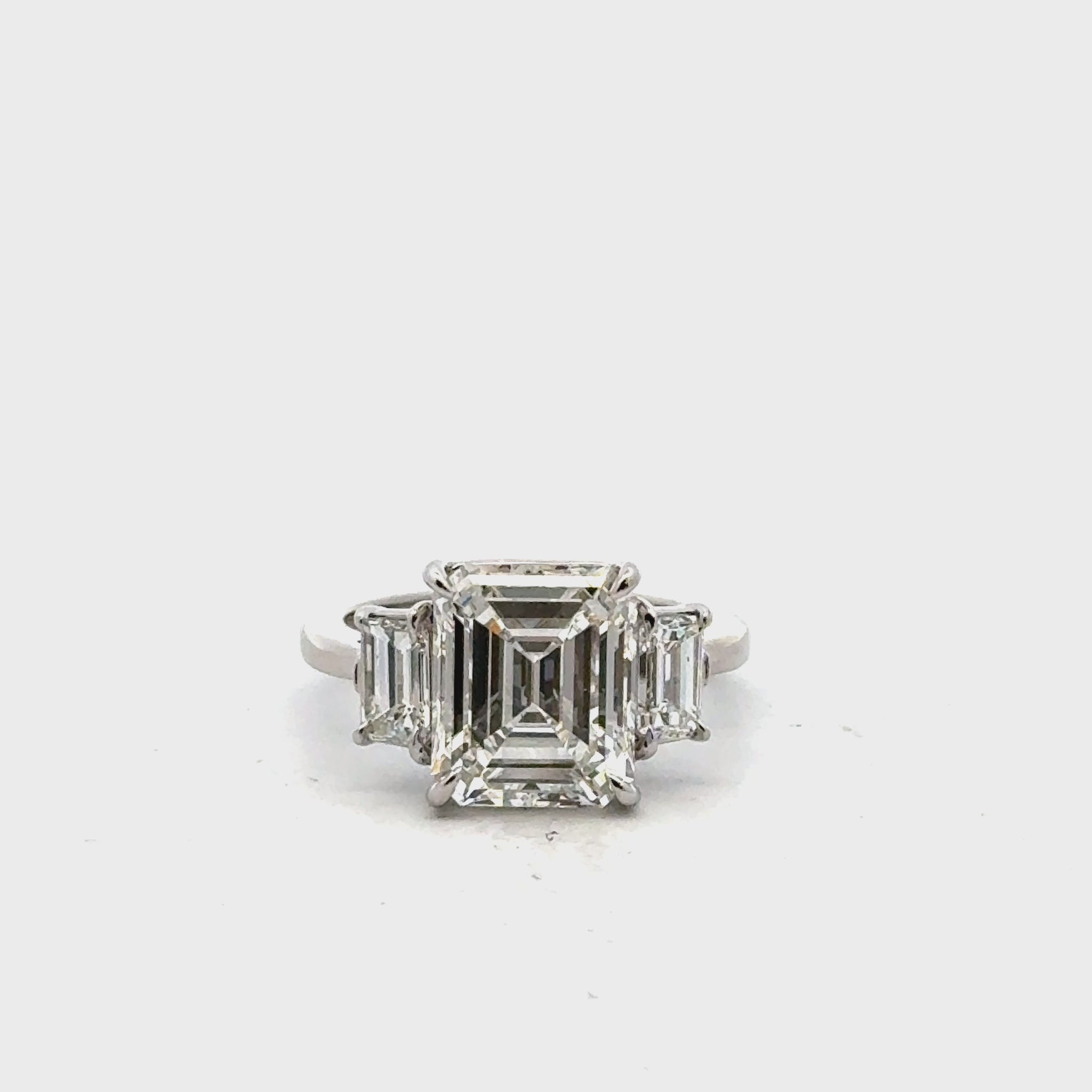 5.18 Carat Emerald Cut Diamond Platinum Engagement Ring GIA F/SI1