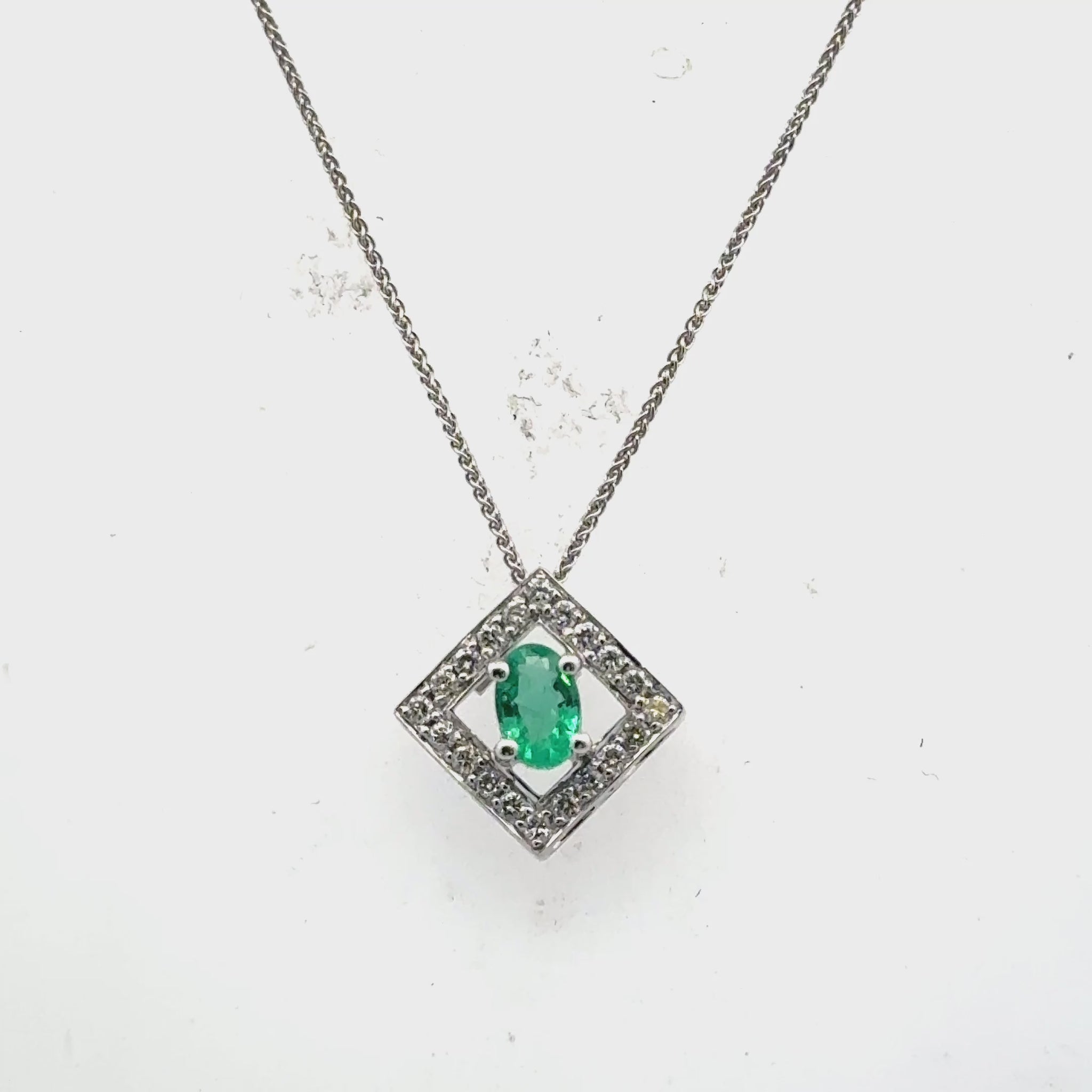 Oval Emerald Diamond 14 Karat White Gold Pendant Necklace