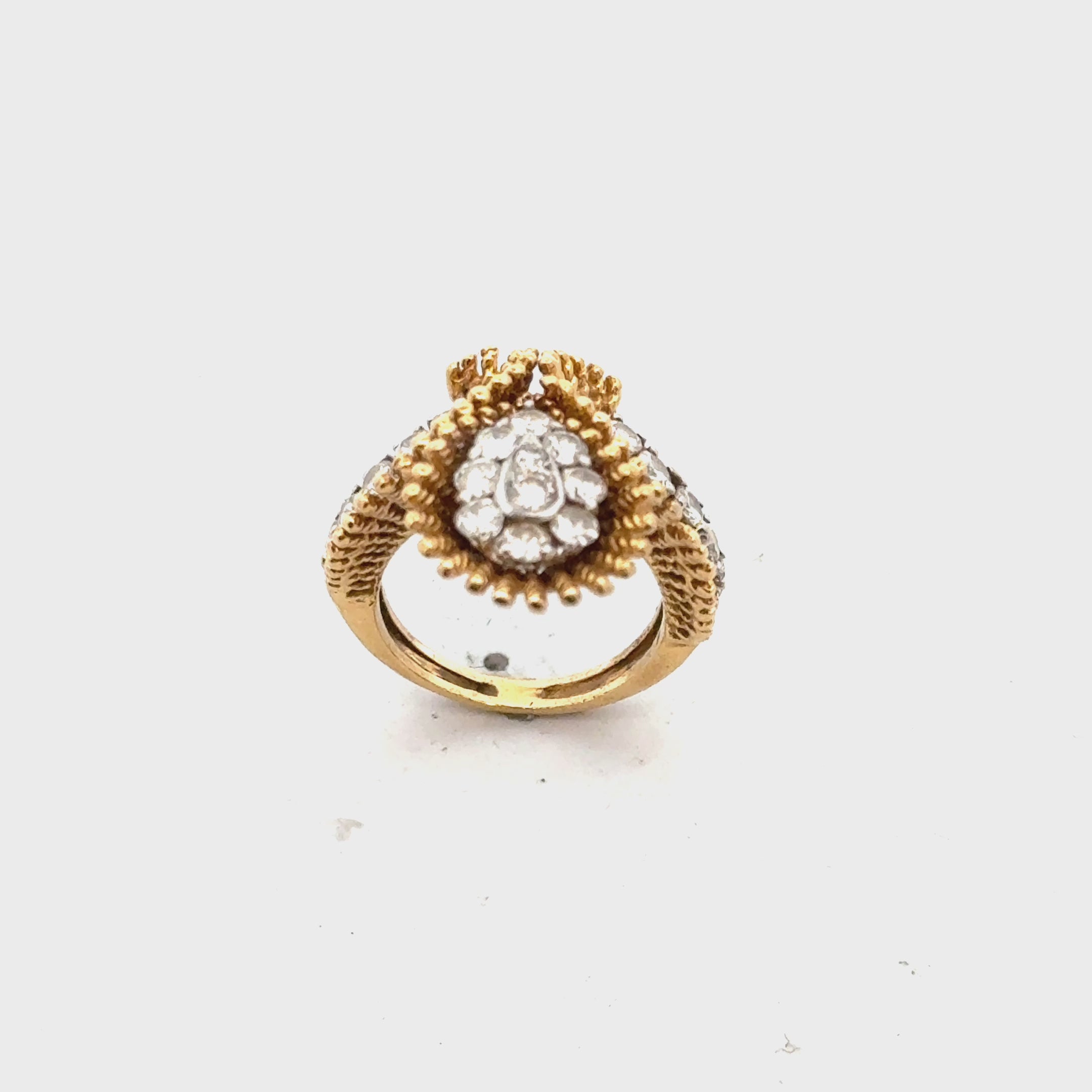 1960's Diamond Textured 18 Karat Yellow Gold Milgrain Contemporary Ring