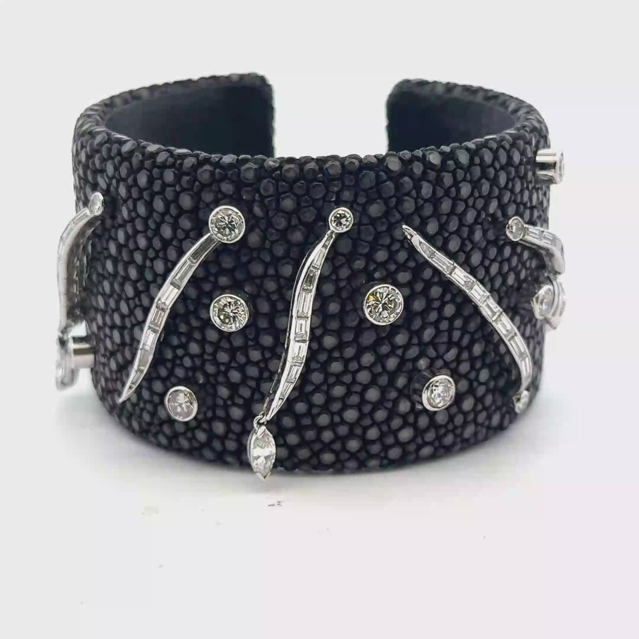 Diamond Platinum Stingray Skin Cuff Modern Bracelet