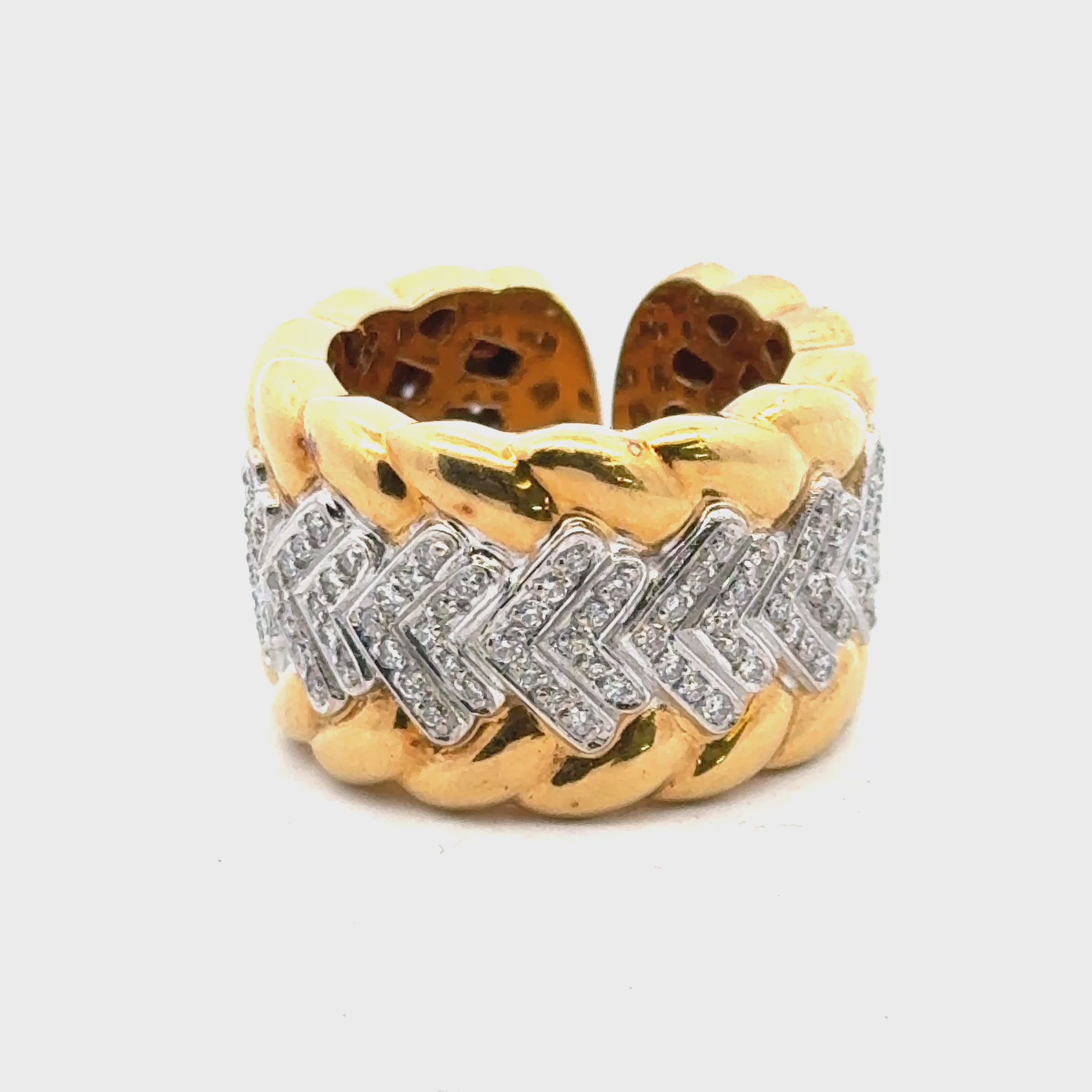 Modern Diamond Textured 18 Karat Yellow Gold Wide Band Ring Size 6.5