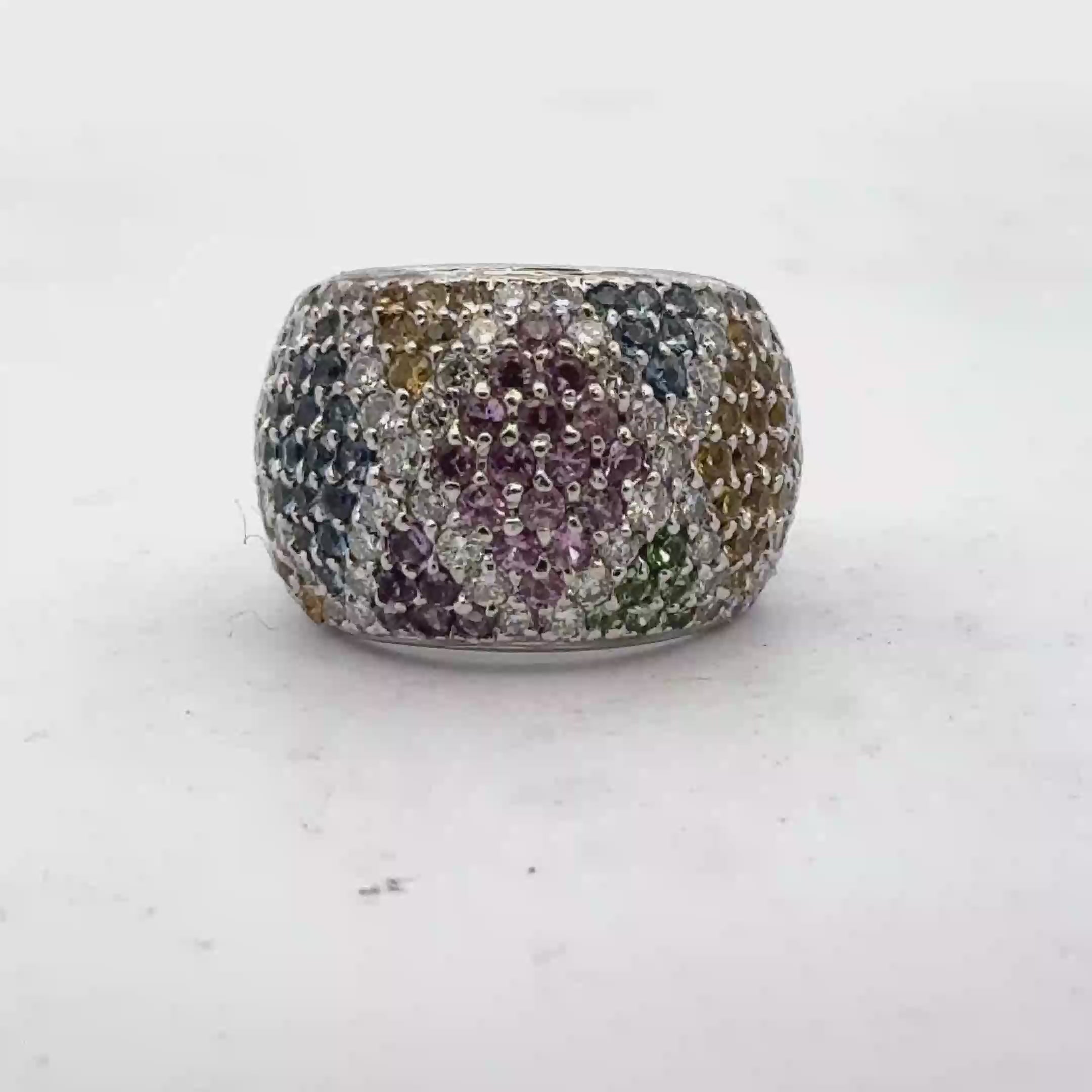 Barry Kronen Diamond Colored Stone 18 Karat White Gold Band Ring