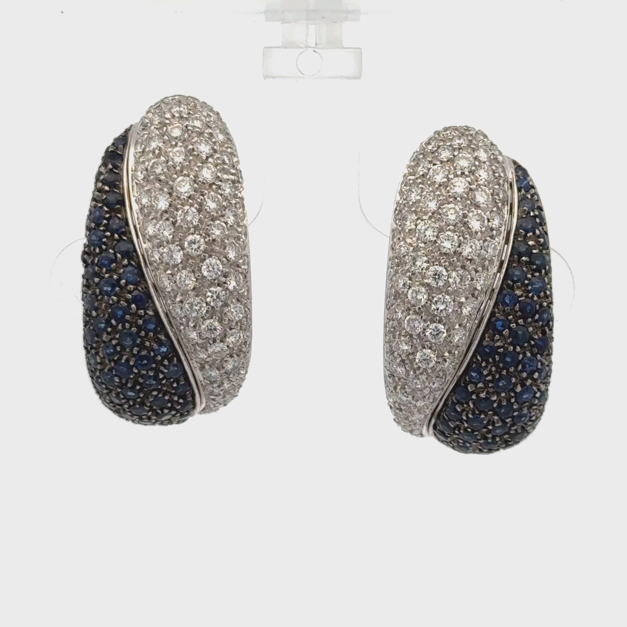 Italian Pavé Diamond Sapphire 18 Karat White Gold Modern Earclip Earrings