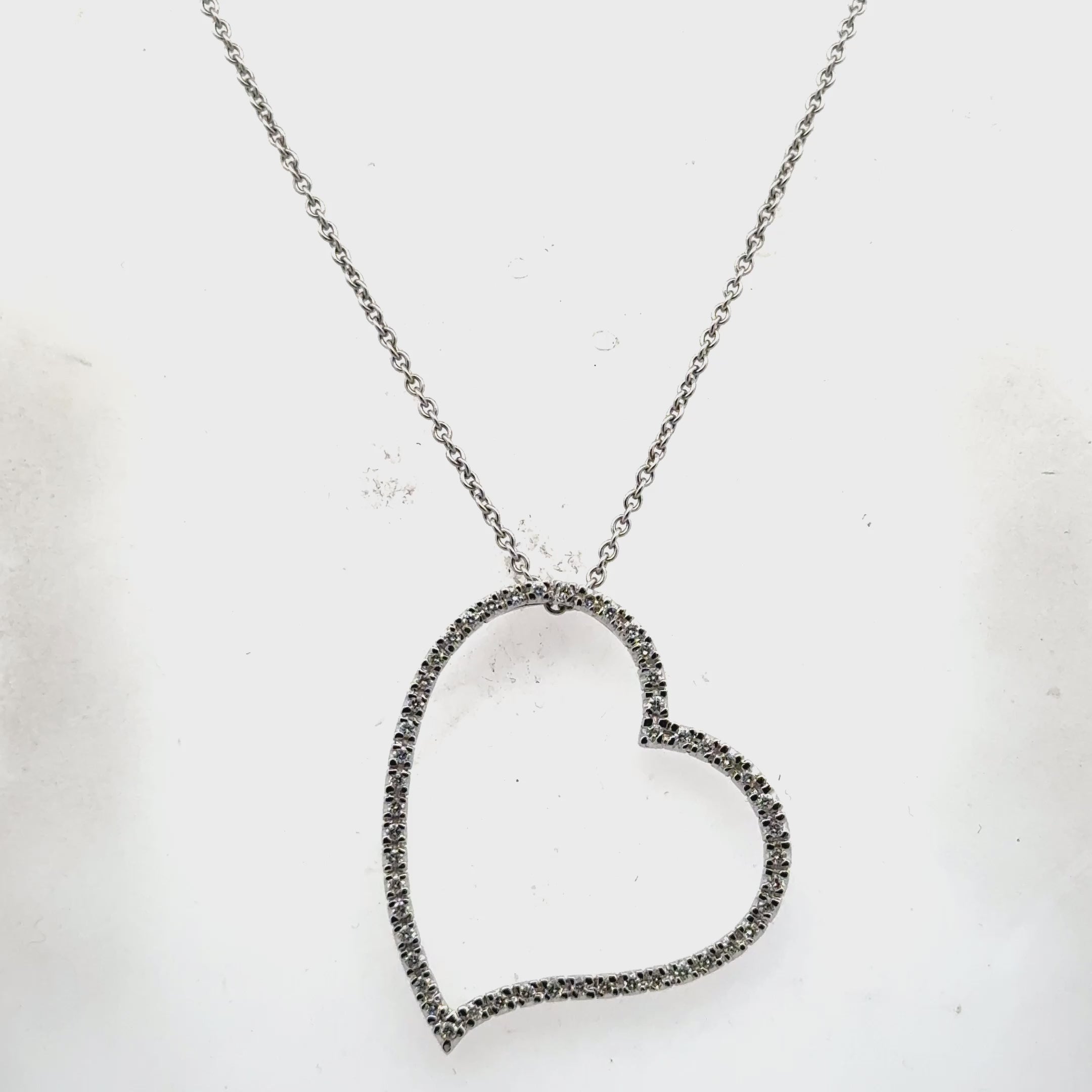 Modern Diamond 14K White Gold Large Open Floating Heart Pendant Necklace