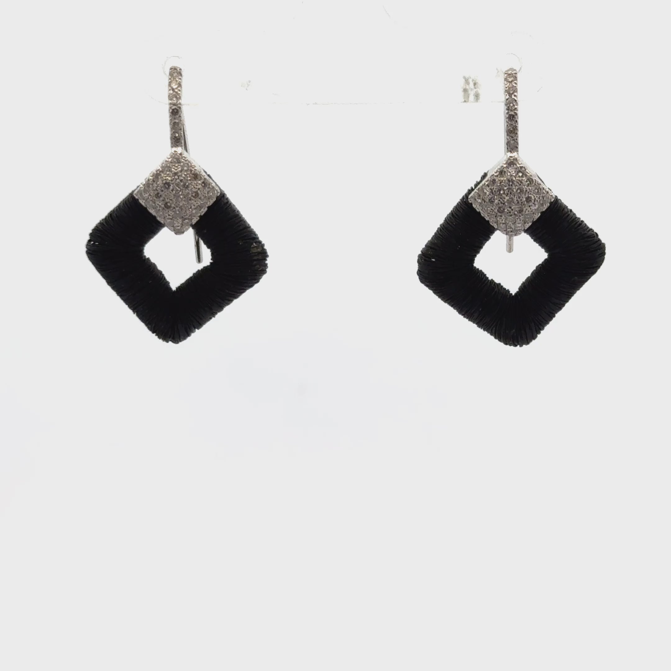 Yvel Diamond 18 Karat White & Black Gold Square Drop Dangle Earrings