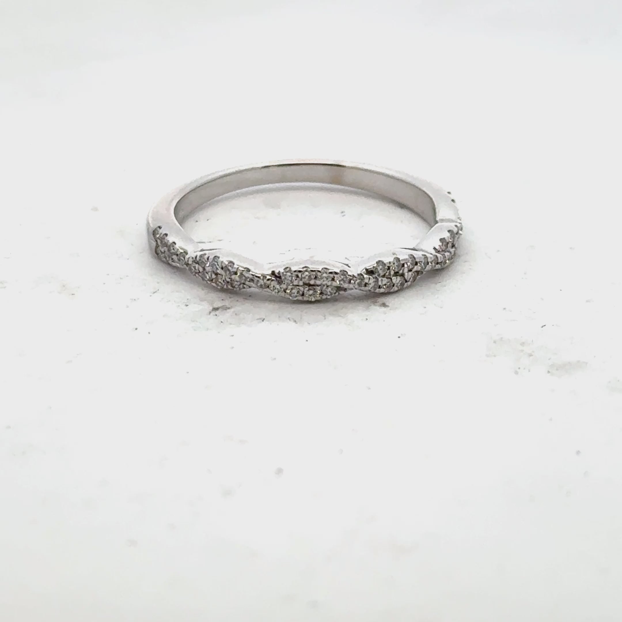 Crossover Diamond 14 Karat White Gold Wedding Band Ring