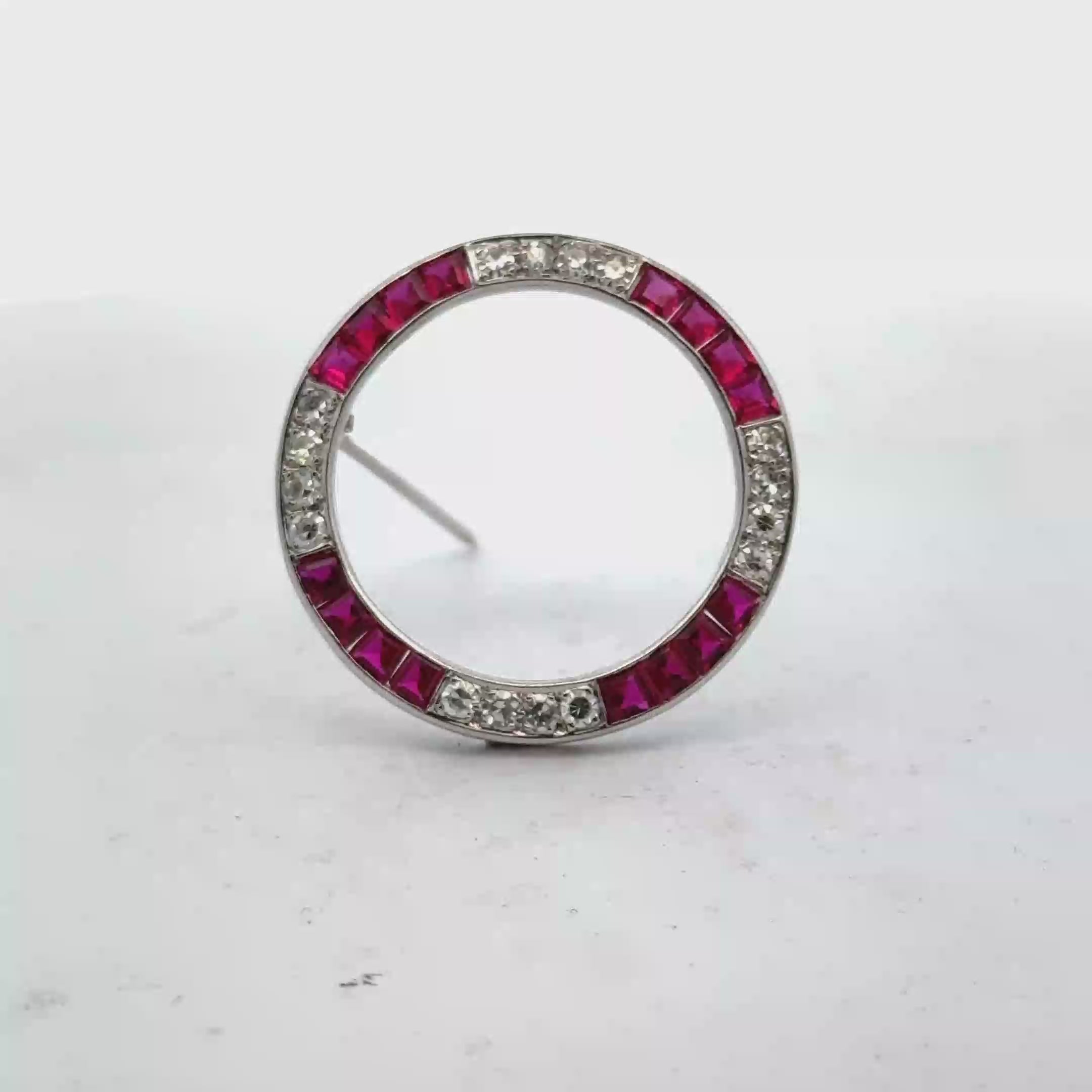 1950's Diamond 14 Karat White Gold Circle Vintage Brooch Pin