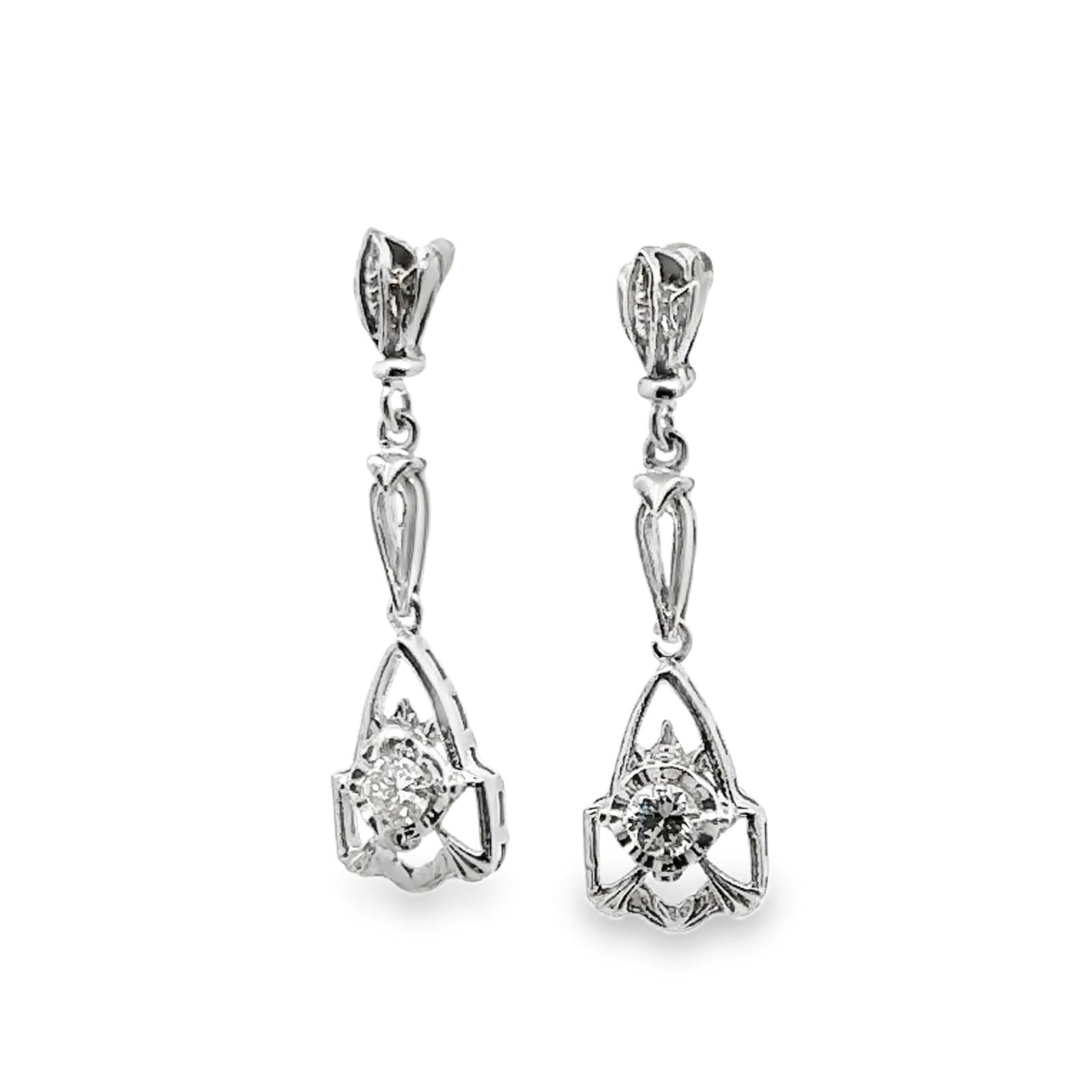 Diamond 14 Karat White Gold Modern Dangle Earrings