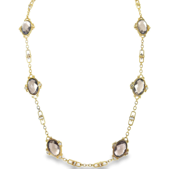 Judith Ripka Smokey Quartz Diamond 18 Karat Yellow Gold Link Necklace