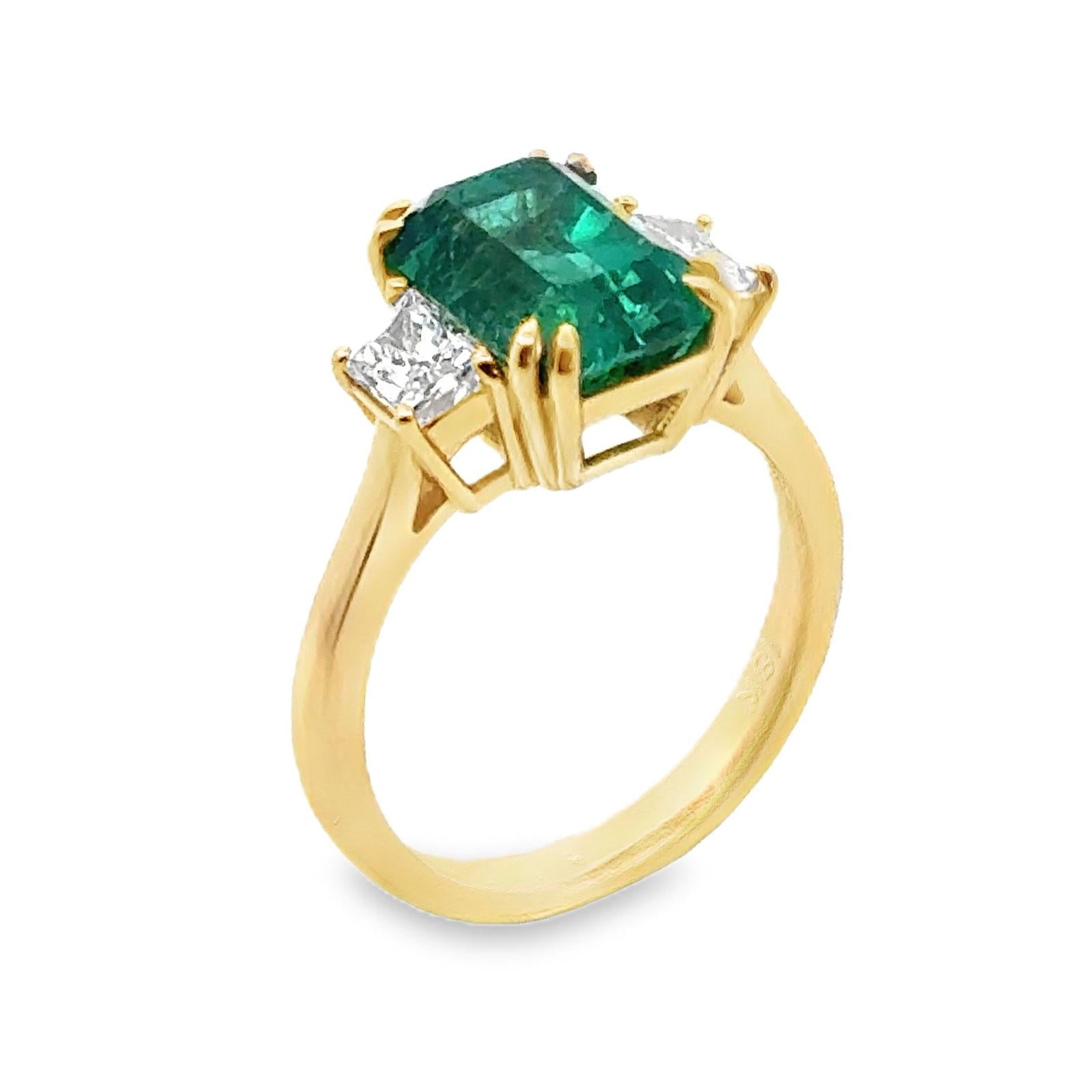 4- Carat Zambian Emerald & Diamond 18 Karat Yellow Gold Cocktail Ring GIA Cert