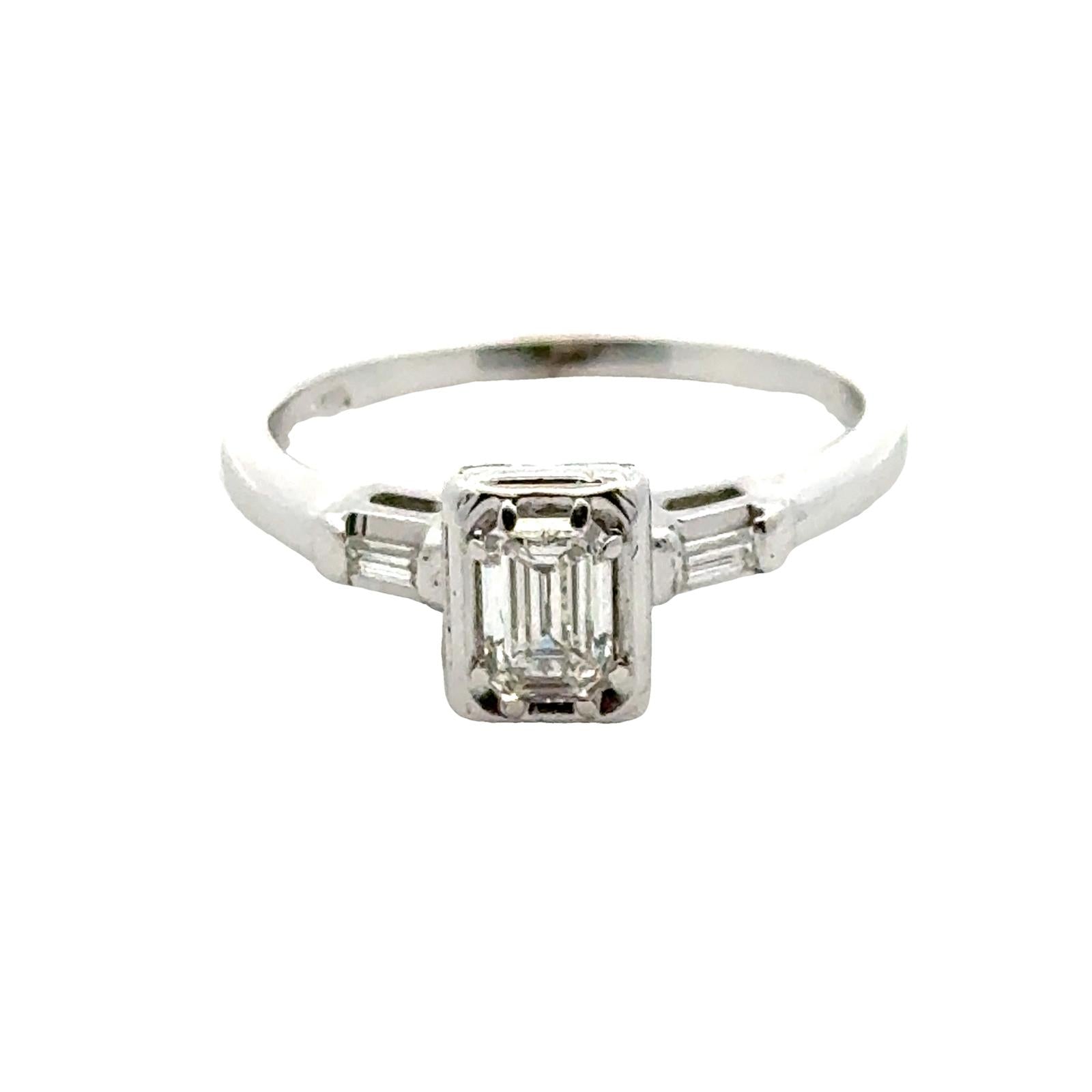 Emerald Cut Diamond Modern 14 Karat White Gold Engagement Ring