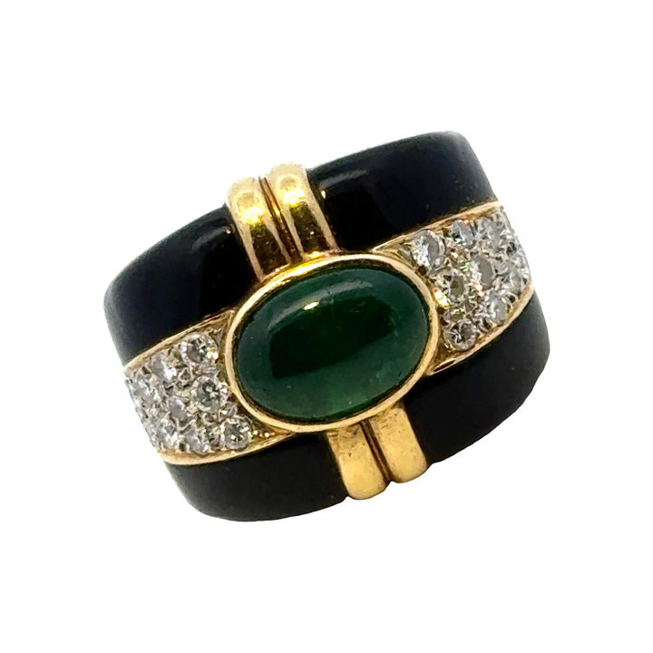 Emerald Onyx Diamond 18 Karat Yellow Gold Contemporary Vintage Cocktail Ring