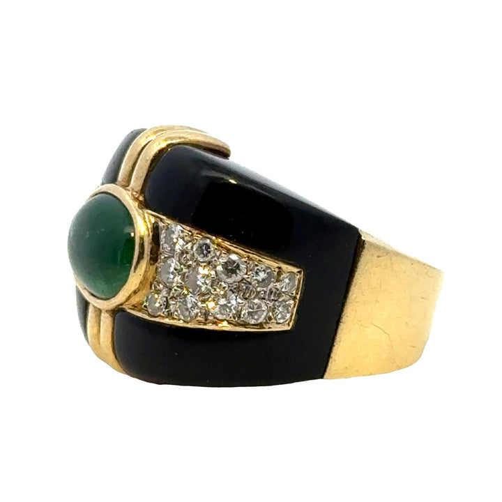 Emerald Onyx Diamond 18 Karat Yellow Gold Contemporary Vintage Cocktail Ring