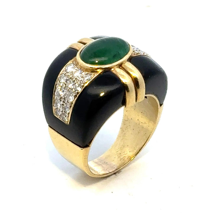 Emerald Onyx Diamond 18 Karat Yellow Gold Contemporary Vintage Cocktail Ring